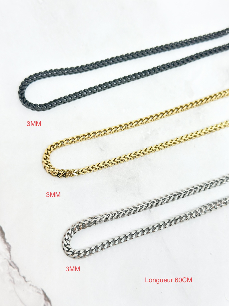 Wholesaler Ceramik - Necklace Figaro Mesh 1 + 3 Chain Stainless Steel / Gold Plated / Black Plated 8mm