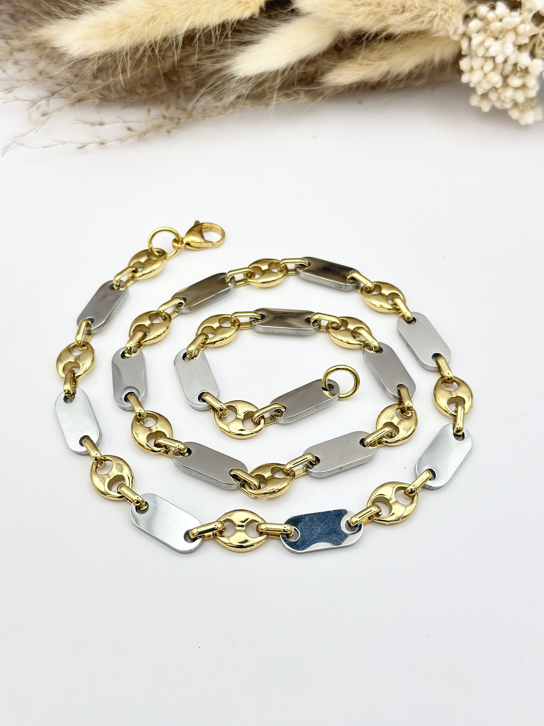 Wholesaler Ceramik - Round Palm Tree Mesh Necklace Stainless Steel Chain width 5-7MM 60CM