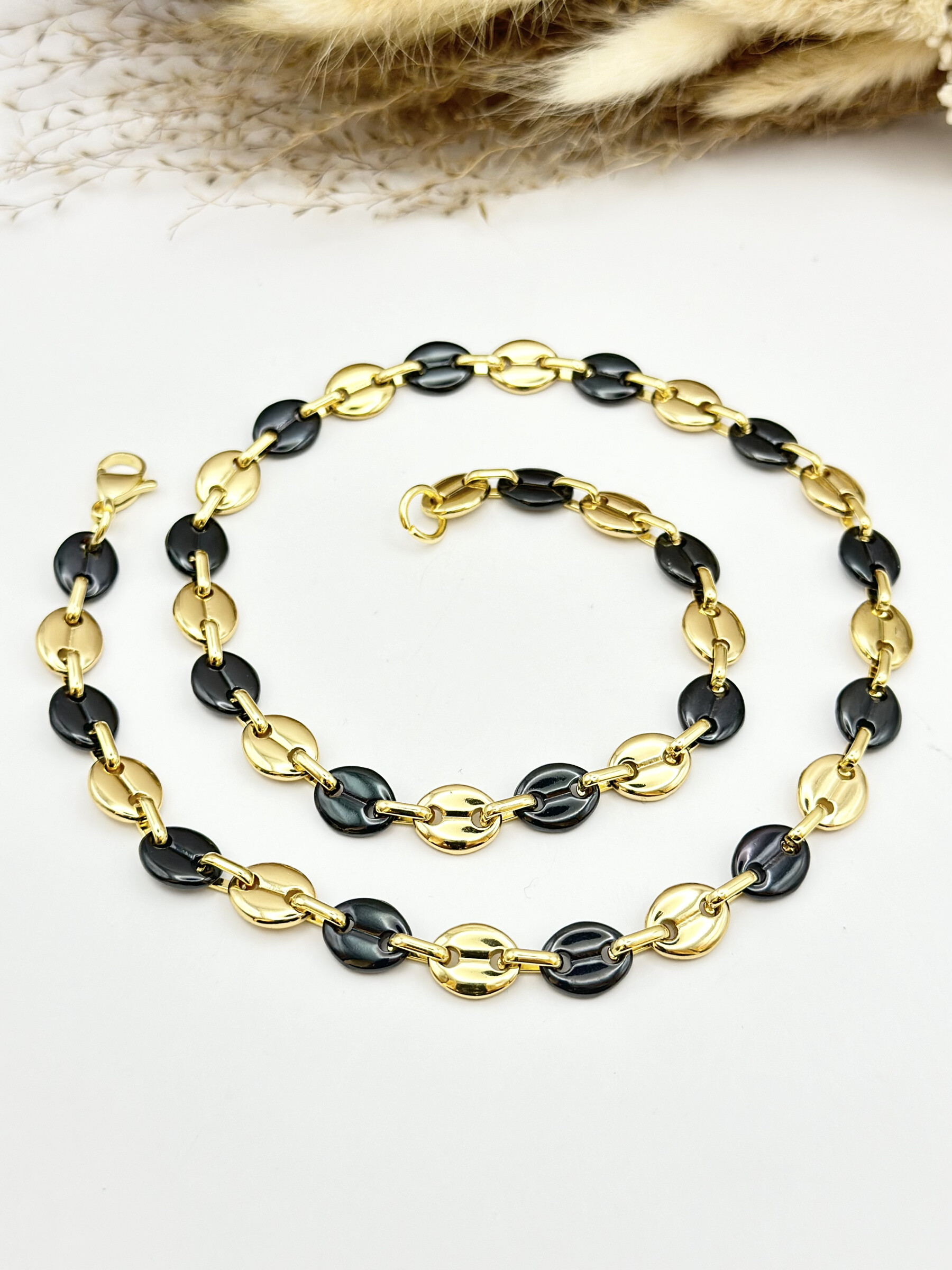 Wholesaler Ceramik - Coffee Bean Necklace in Stainless Steel 4 colors and 4 sizes to choose from