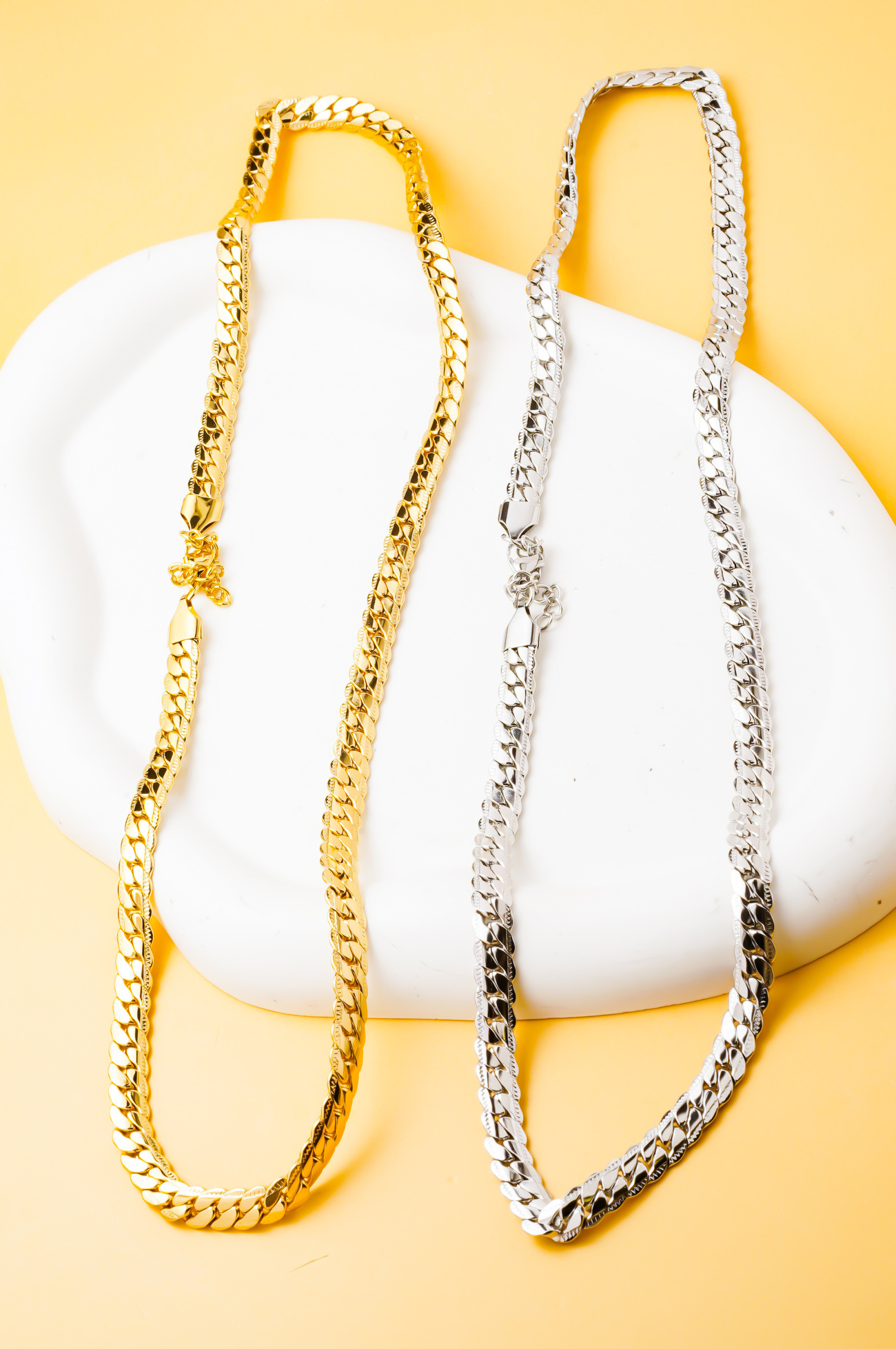 Großhändler Ceramik - Herren Halskette mit Kubanischer Gliederkette 60CM | Gold & Silber