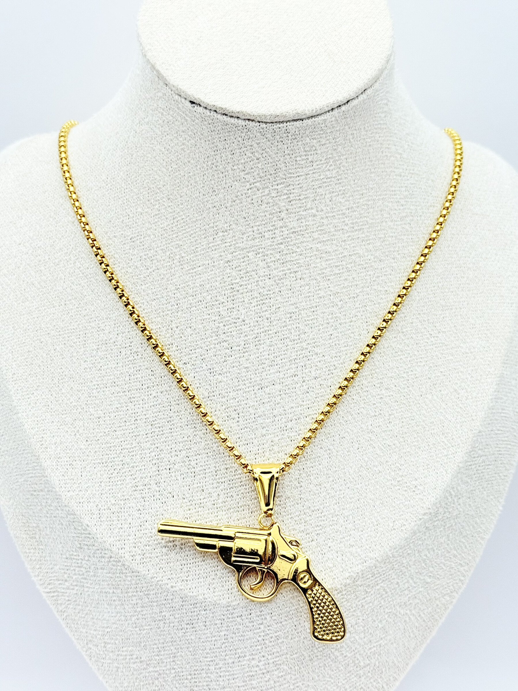 Wholesaler Ceramik - Necklace with gold-plated stainless steel revolver pendant – Length 55 cm