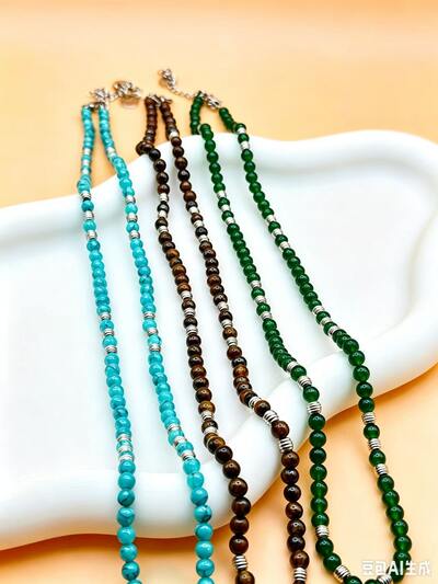 Mayorista Ceramik - Collar fino con cuentas de piedras naturales | Acero inoxidable plateado ajustable, varios colores Mayorista Ceramik - Collar fino con cuentas de piedras naturales | Acero inoxidable plateado ajustable, varios colores