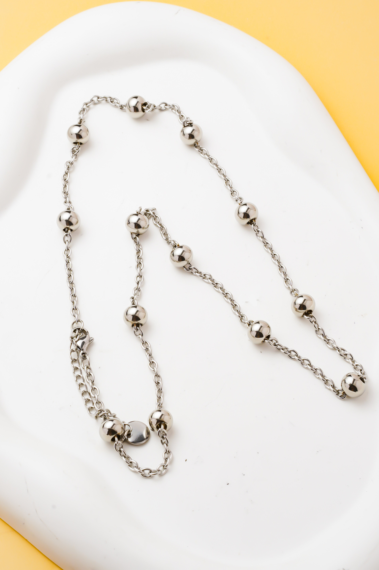 Grossista Ceramik - Collana Uomo in Acciaio Inossidabile con Perle Tonde da 8 mm, Lunghezza 55 cm