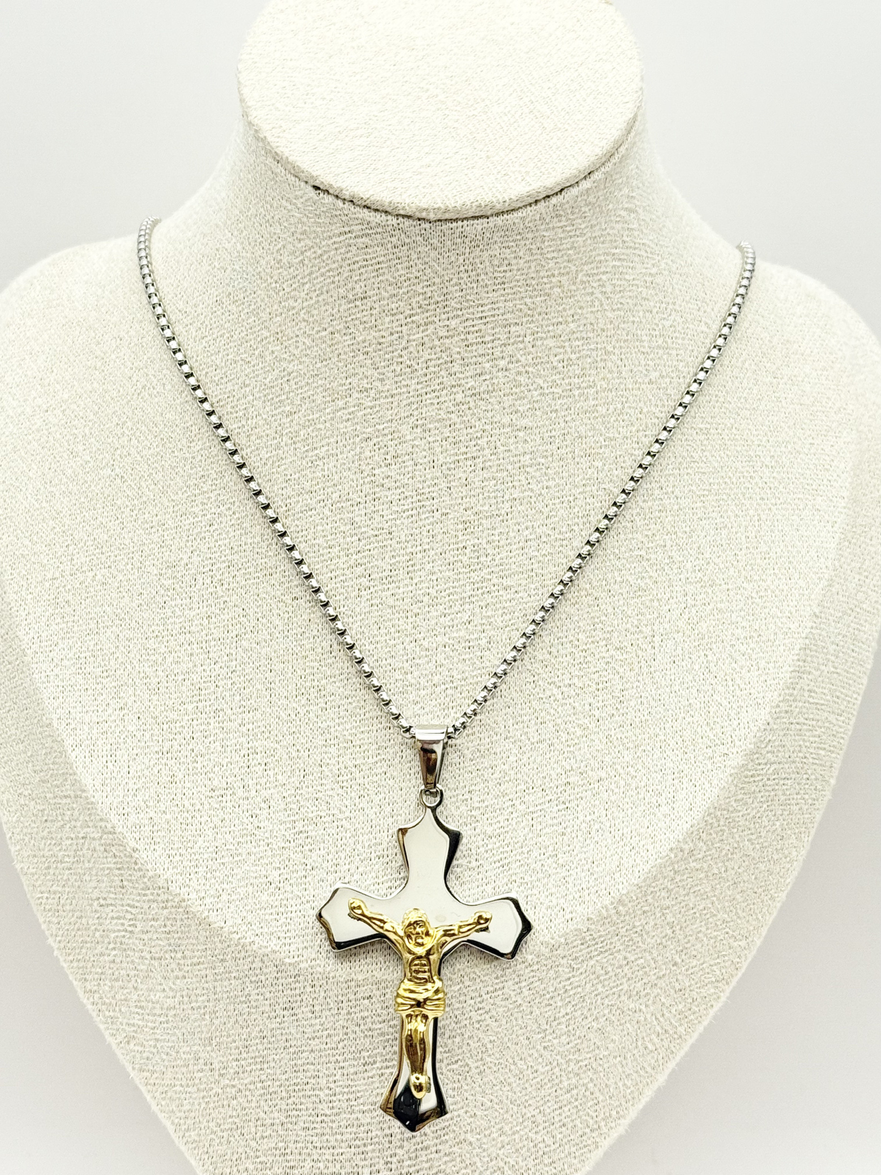 Collana Croce Uomo Acciaio Inossidabile Oro Argento 50cm Gioielli