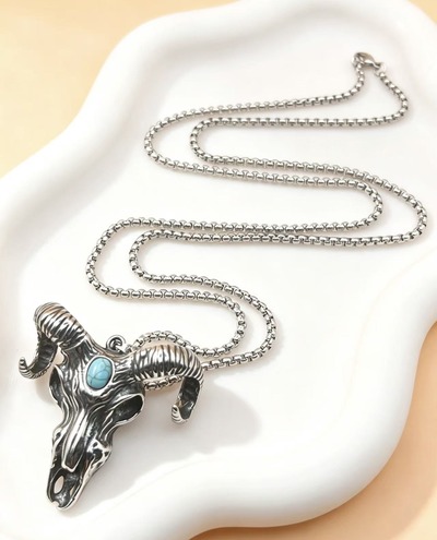 Grossiste Ceramik - Collier Crâne de Buffle – Pierre Turquoise – Chaîne 60 cm Grossiste Ceramik - Collier Crâne de Buffle – Pierre Turquoise – Chaîne 60 cm