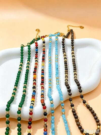 Mayorista Ceramik - Collar delicado con cuentas de piedras naturales | Acero inoxidable dorado ajustable, disponible en varios colores Mayorista Ceramik - Collar delicado con cuentas de piedras naturales | Acero inoxidable dorado ajustable, disponible en varios colores