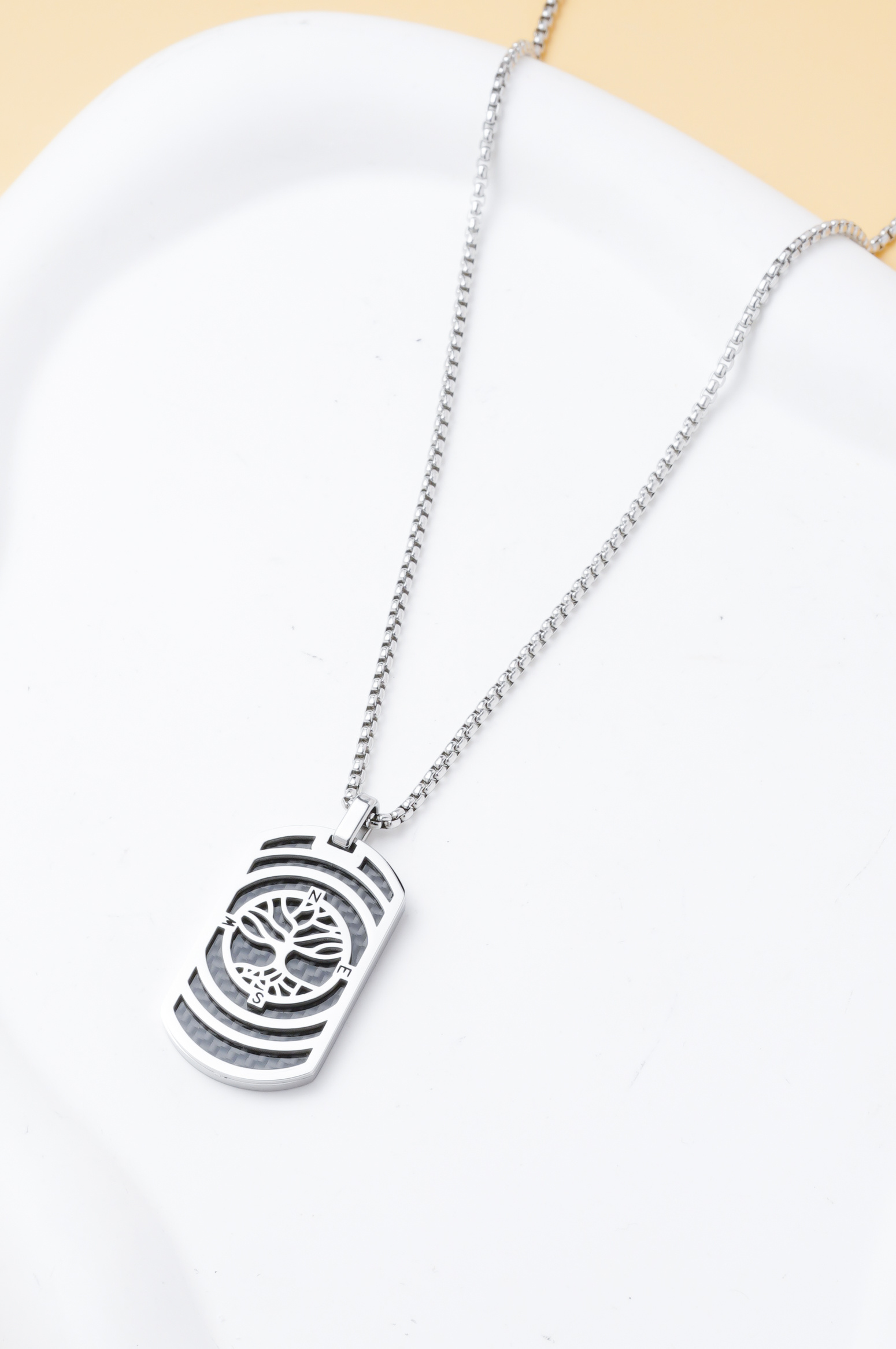 Wholesaler Ceramik - Men's necklace with tree of life pendant in stainless steel – 55 cm chain – modern style