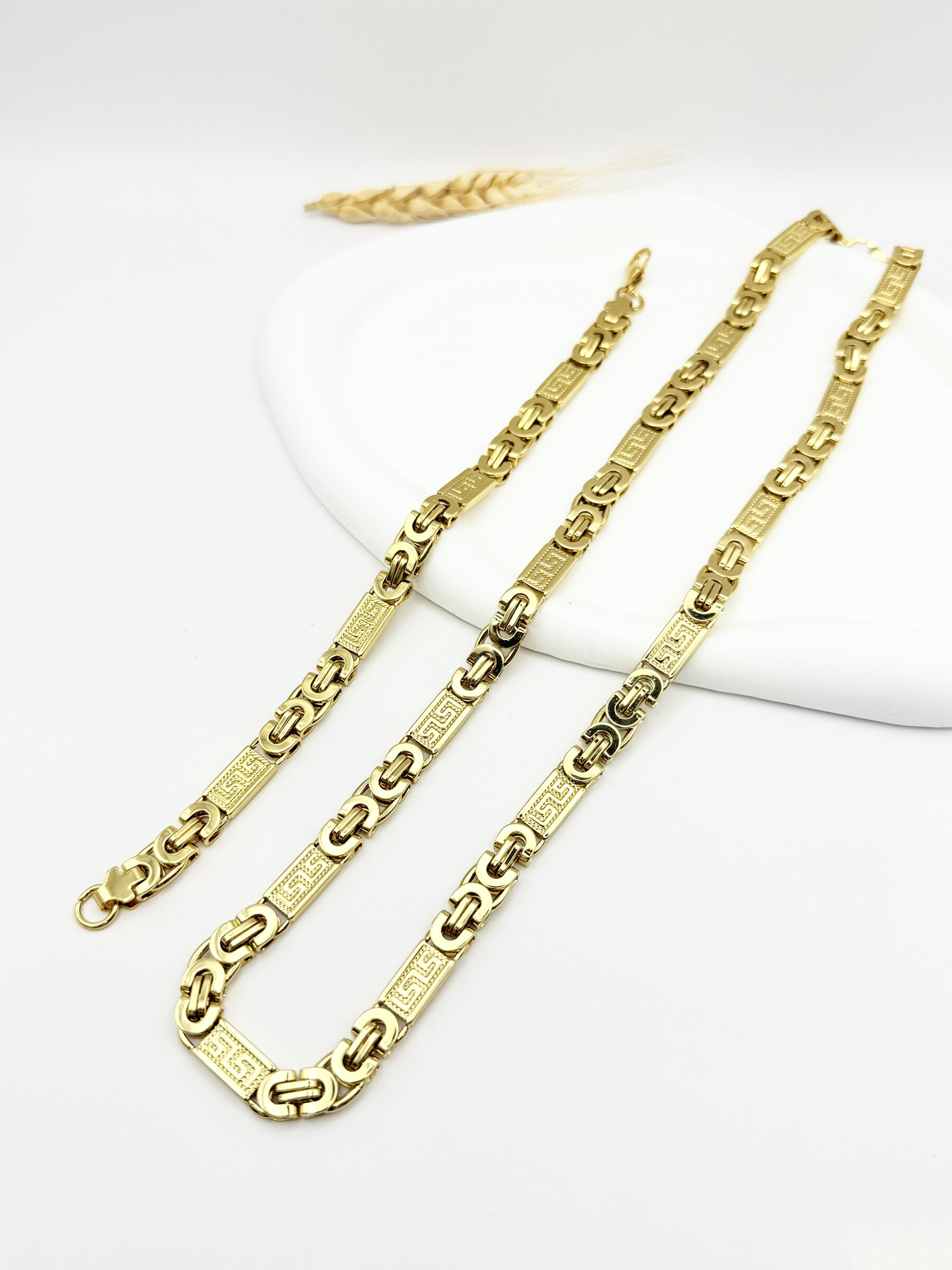 Wholesaler Ceramik - Men's stainless steel engraved necklace + bracelet set width 8mm