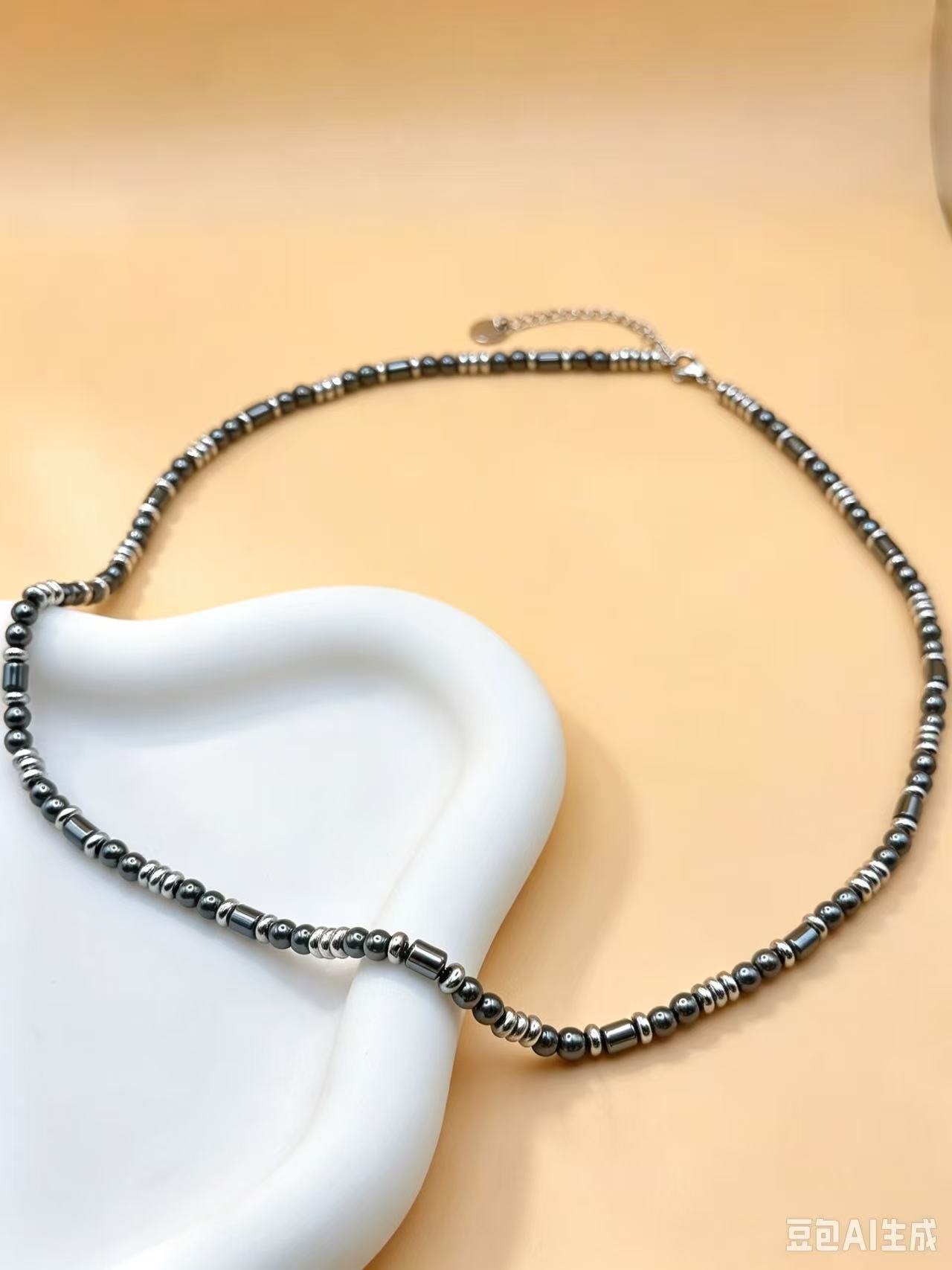 Mayorista Ceramik - Collar fino de hematita natural, estilo minimalista | Acero inoxidable plateado ajustable Mayorista Ceramik - Collar fino de hematita natural, estilo minimalista | Acero inoxidable plateado ajustable