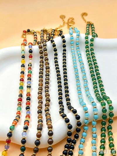 Mayorista Ceramik - Collar de perlas de piedras naturales | Collar fino multicolor de piedra natural, ajustable, acero inoxidable, varios colores Mayorista Ceramik - Collar de perlas de piedras naturales | Collar fino multicolor de piedra natural, ajustable, acero inoxidable, varios colores