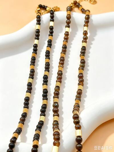 Mayorista Ceramik - Collar fino de ojo de tigre natural, separadores texturizados dorados | Acero inoxidable dorado ajustable Mayorista Ceramik - Collar fino de ojo de tigre natural, separadores texturizados dorados | Acero inoxidable dorado ajustable