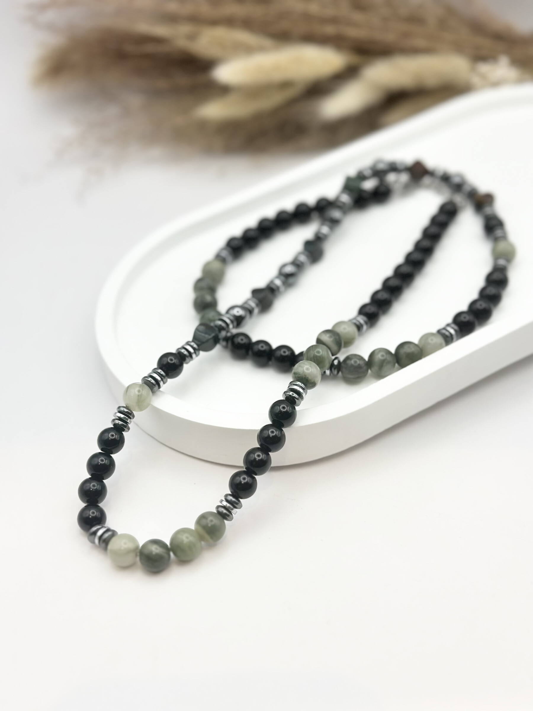 Grossiste Ceramik - Collier en Acier Inoxydable et Pierres Naturelles Hématite jaspe vert