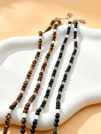 Mayorista Ceramik - Collar delicado con piedras naturales ojo de tigre y obsidiana | Acero inoxidable plateado ajustable Mayorista Ceramik - Collar delicado con piedras naturales ojo de tigre y obsidiana | Acero inoxidable plateado ajustable