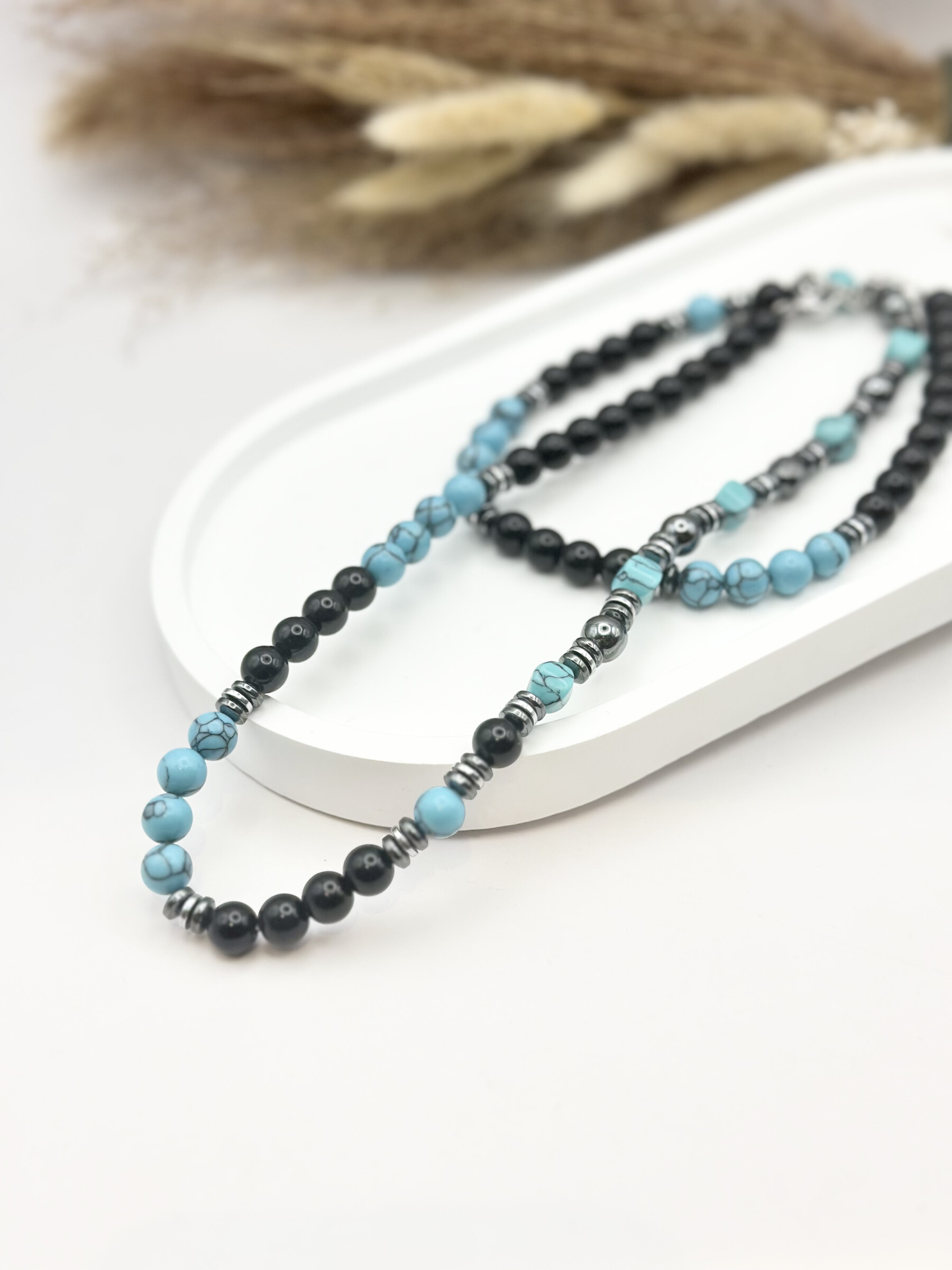 Grossiste Ceramik - Collier en Acier Inoxydable et Pierres Naturelles Hématite turquoise