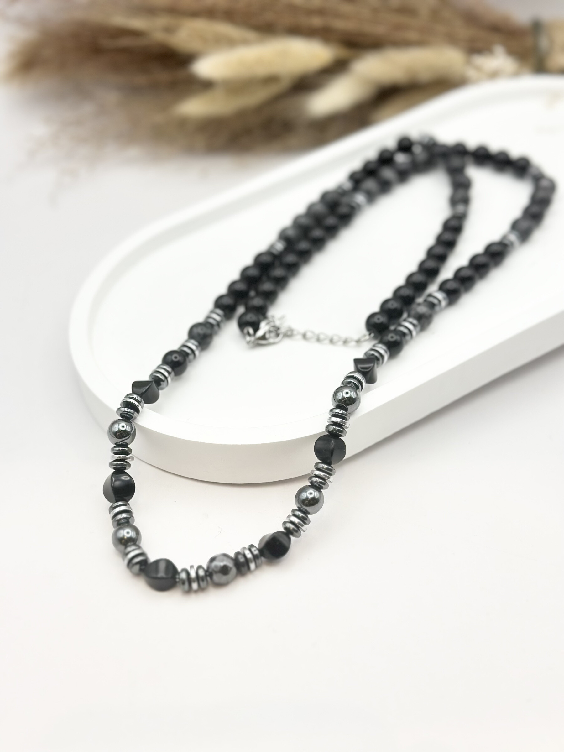 Grossiste Ceramik - Collier en Acier Inoxydable et Pierres Naturelles Hématite onyx noir