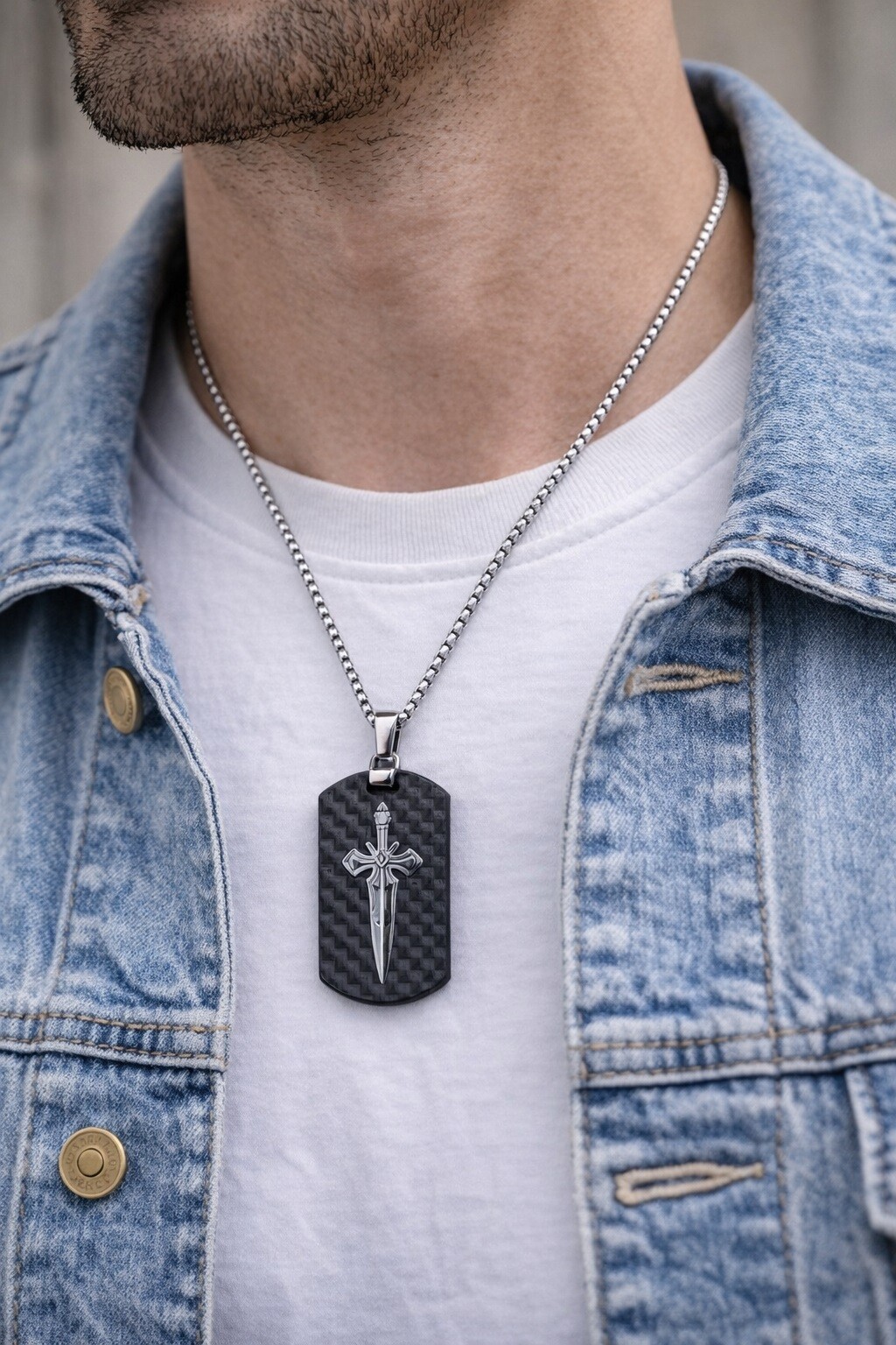 Großhändler Ceramik - Herren Halskette mit Edelstahl-Schwertanhänger – 55 cm Kette – moderner Stil