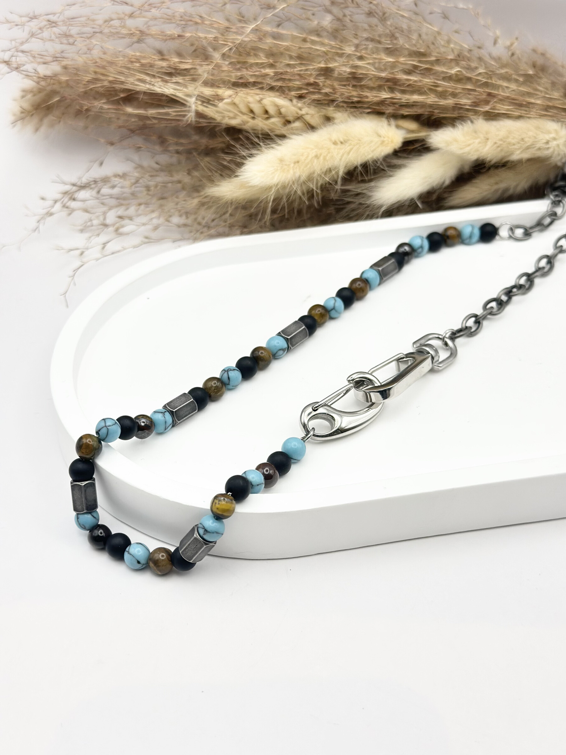 Wholesaler Ceramik - Stainless steel keychain chain and natural stones-55 cm