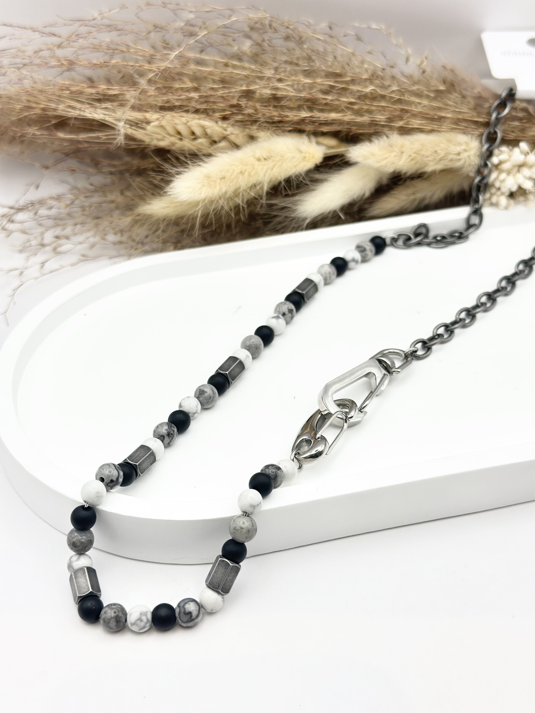 Wholesaler Ceramik - Stainless steel keychain chain and natural stones-55 cm