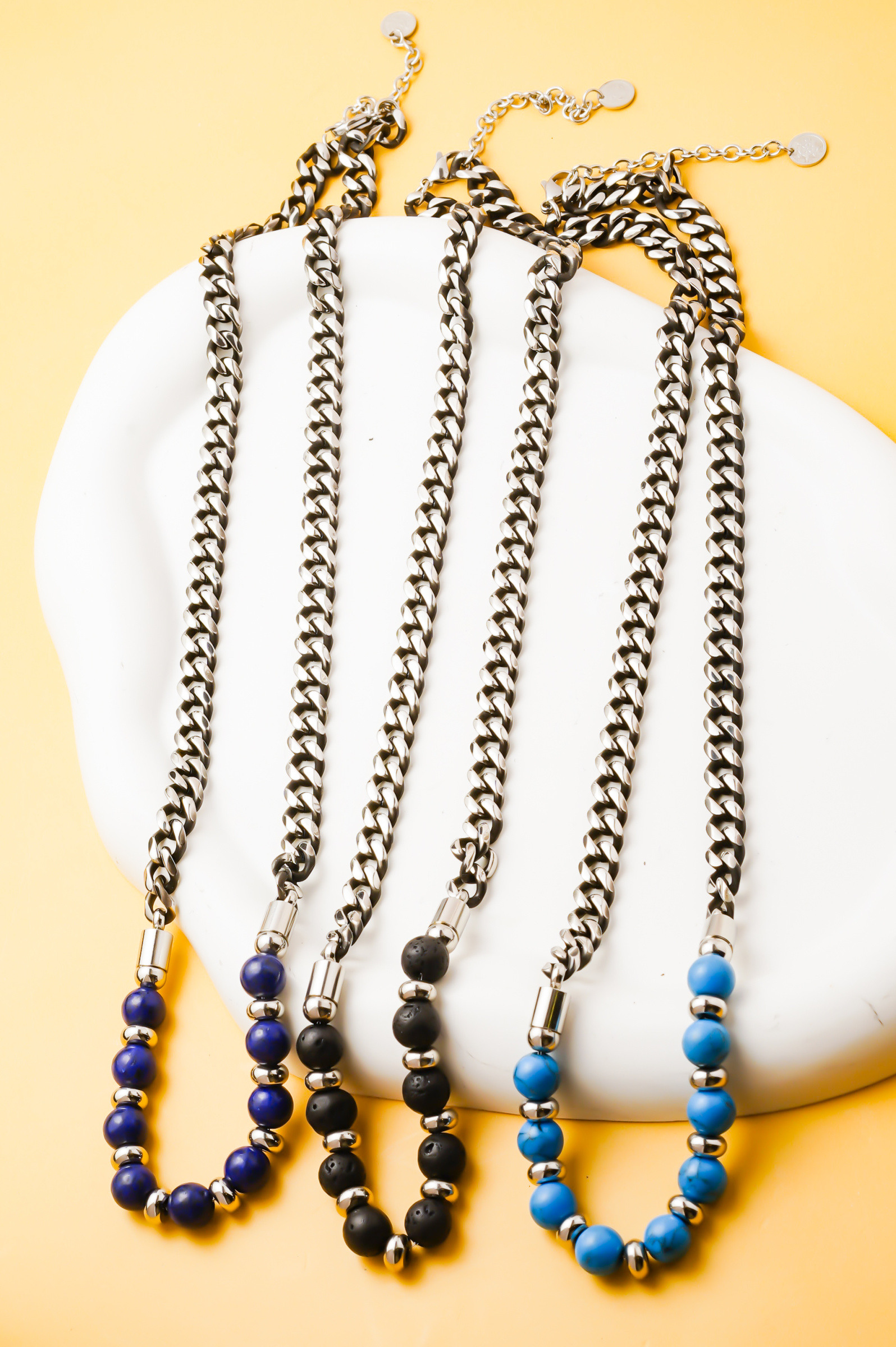 Wholesaler Ceramik - Men's Necklace with Beads & Curb Chain – Stainless Steel - Length: 55 cm Bead Diameter: 6 mm