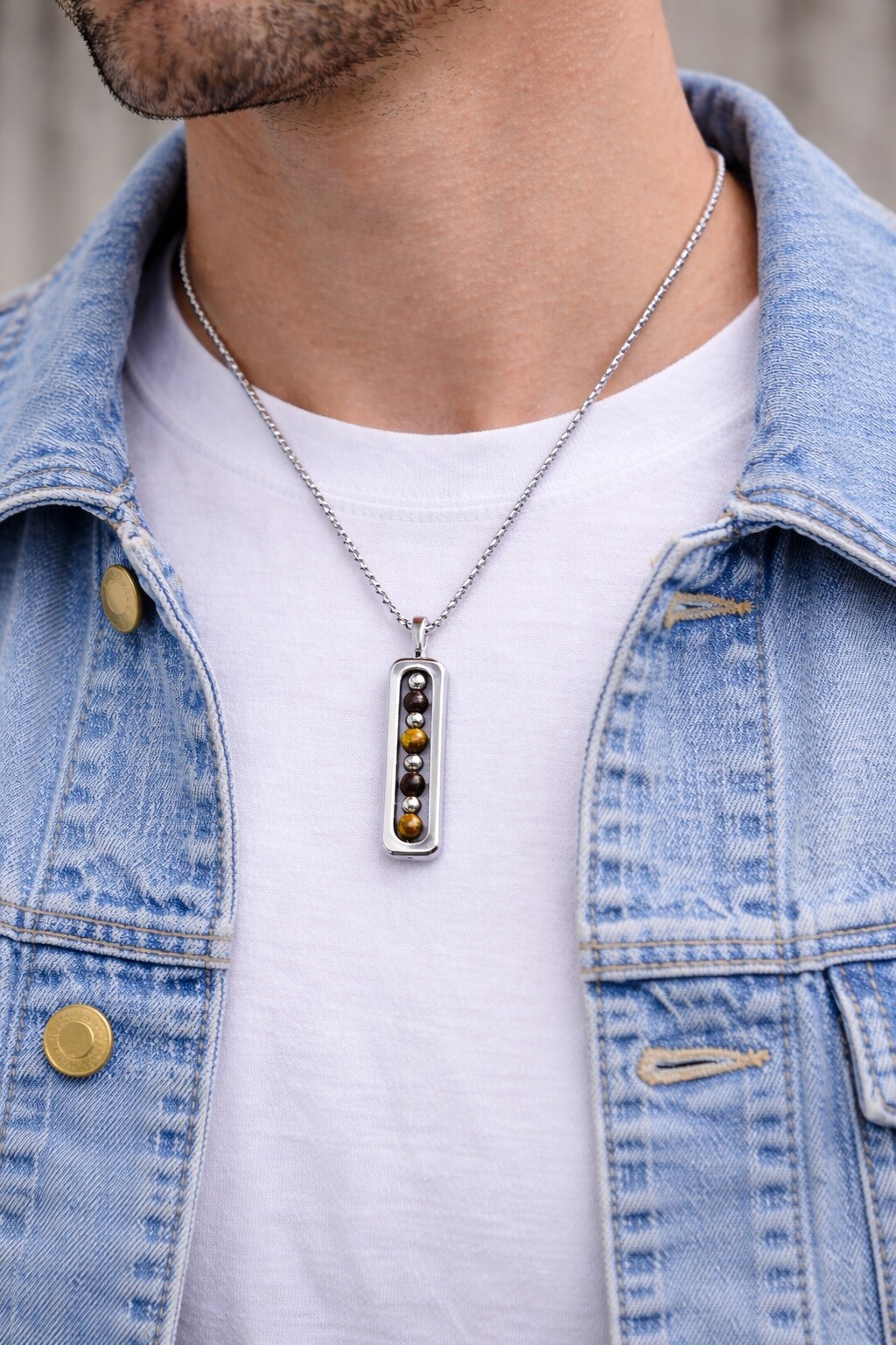 Wholesaler Ceramik - Men's necklace with stainless steel bead pendant – 55 cm chain – modern style