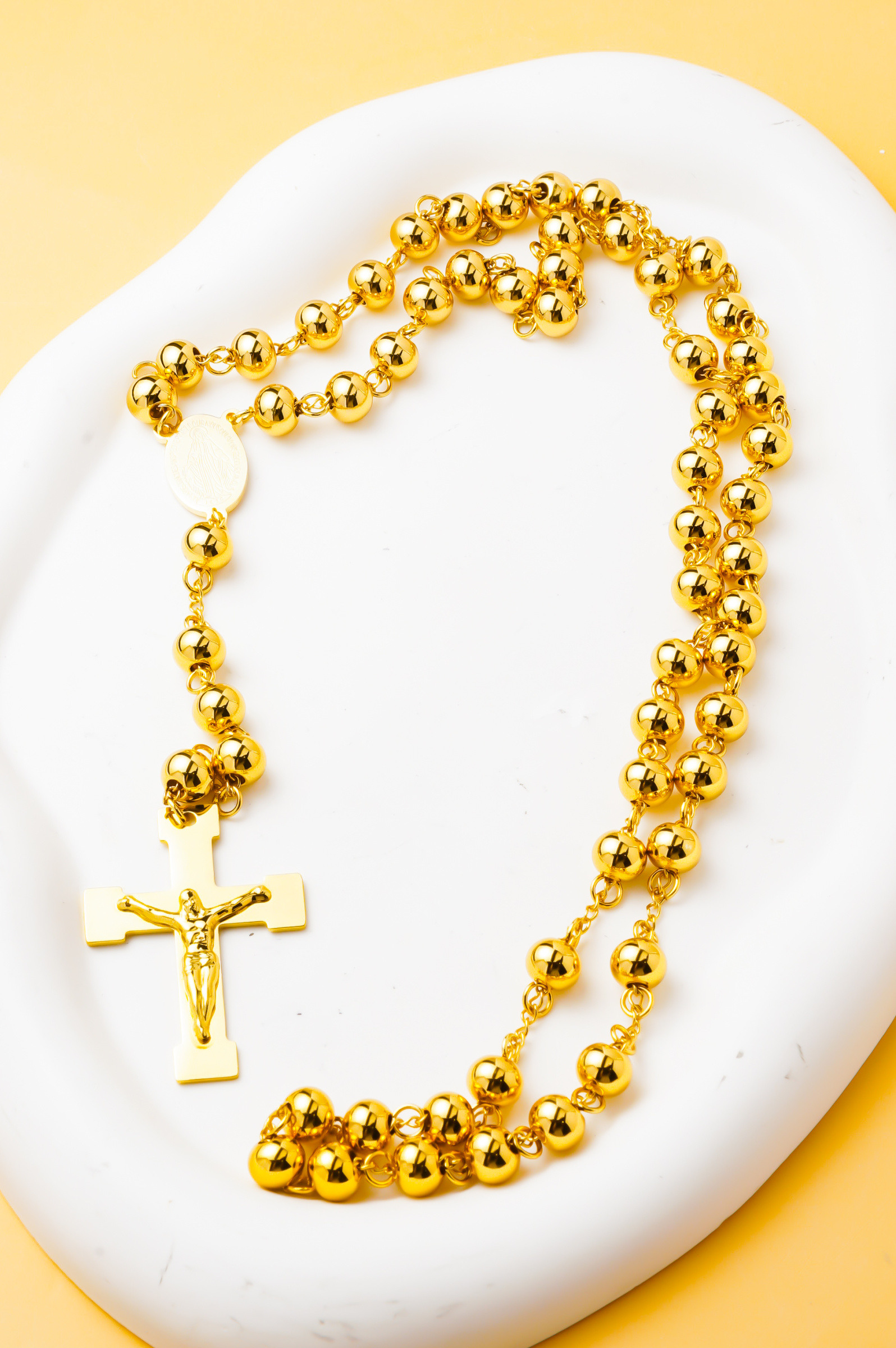 Großhändler Ceramik - Herrenarmband mit Perlen & Edelstahlkreuz 8MM | Gold & Silber