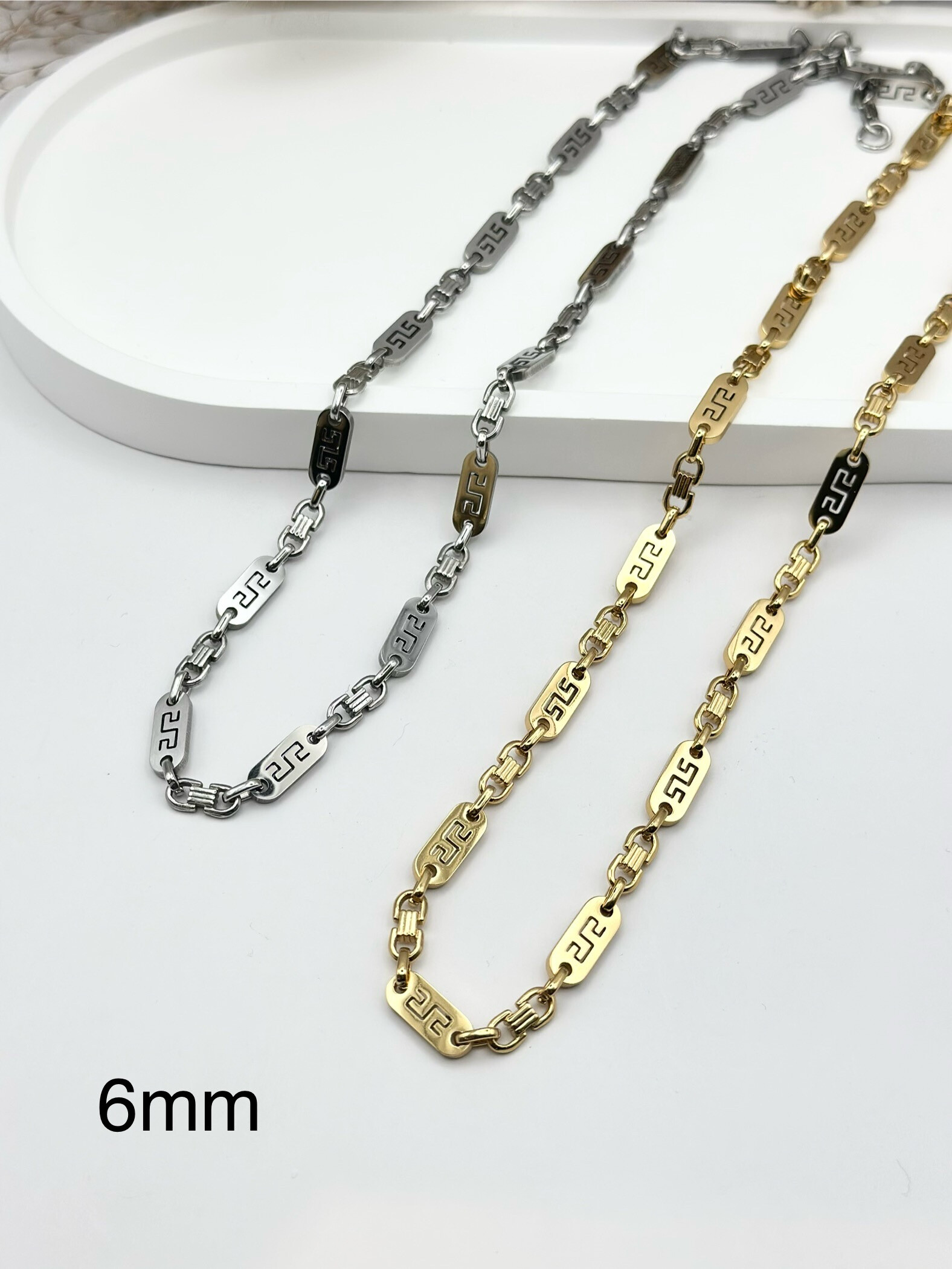 Wholesaler Ceramik - Classic Greek Mesh Necklace in Stainless Steel width 6mm 60CM