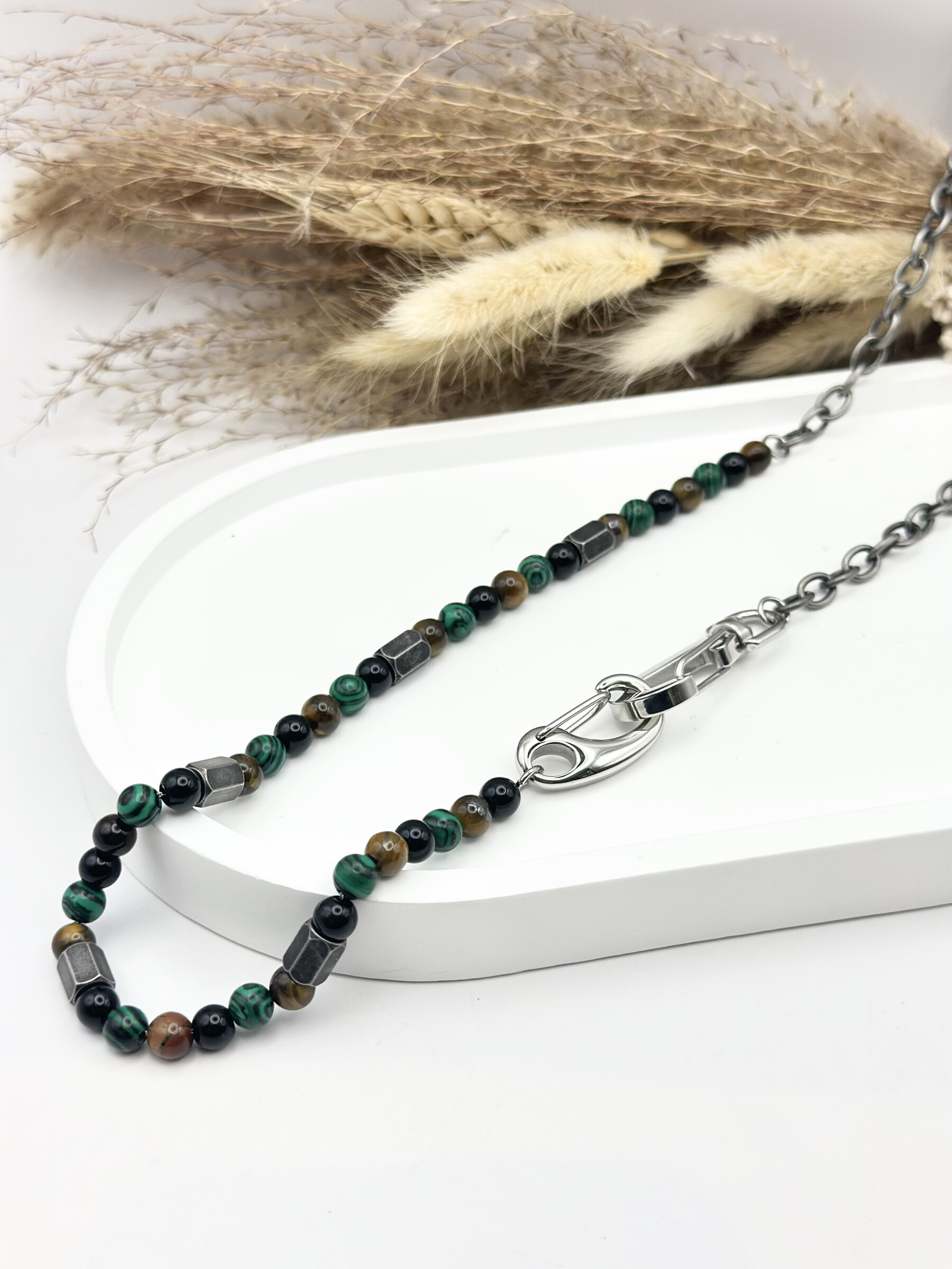 Wholesaler Ceramik - Stainless steel keychain chain and natural stones-55 cm