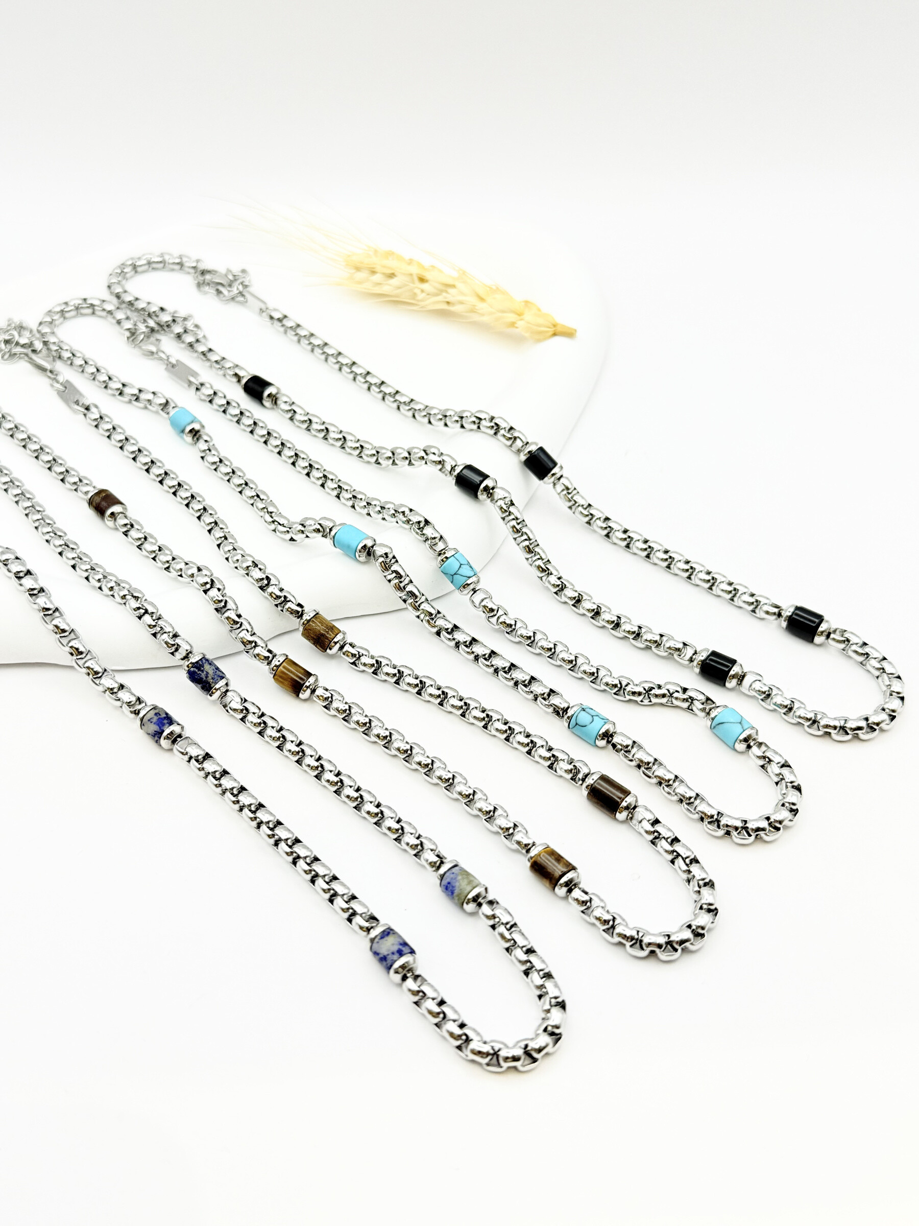 Wholesaler Ceramik - Men's Stainless Steel Necklace with Natural Stones 4 colors to choose from