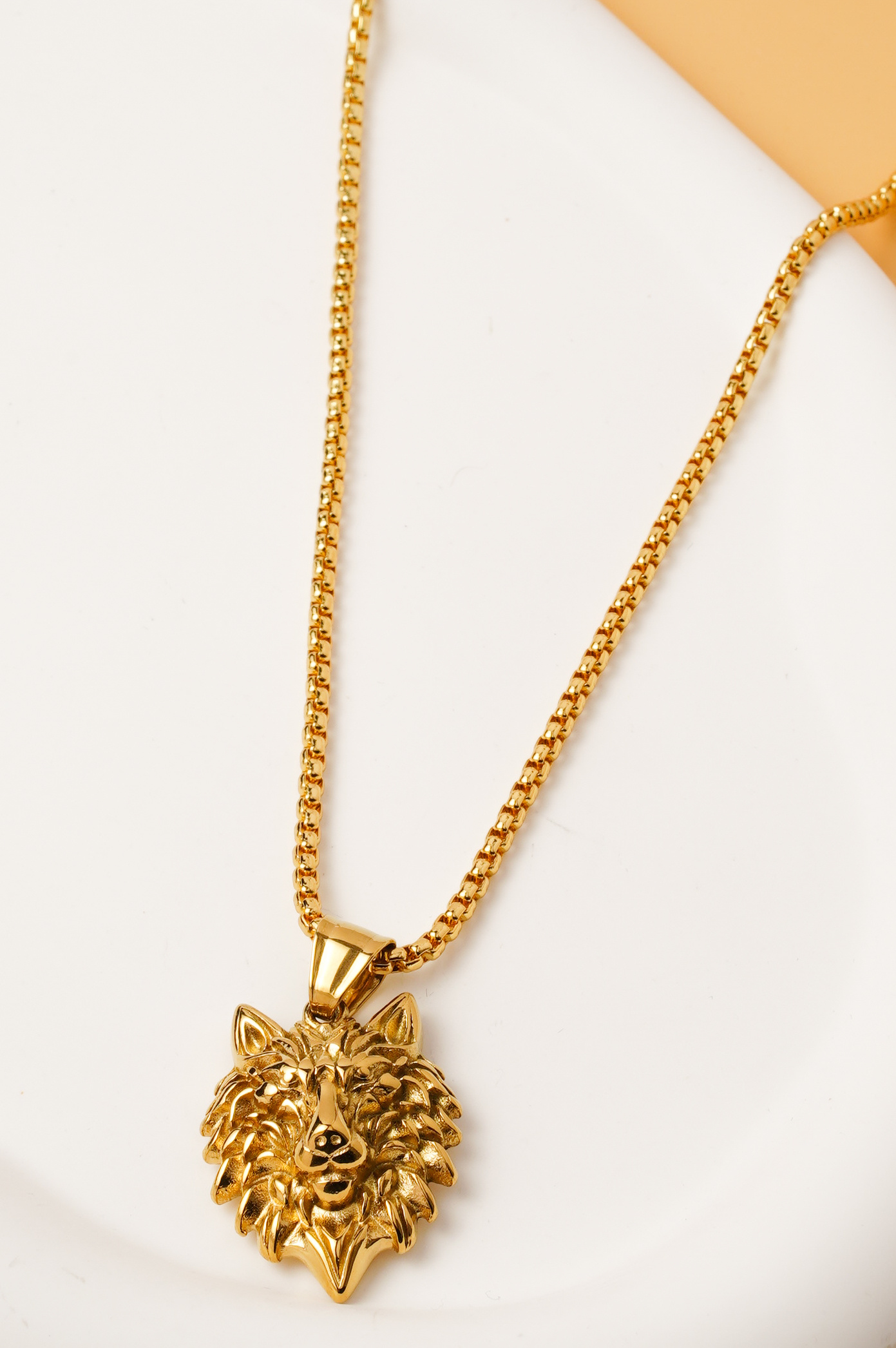 Wholesaler Ceramik - Men's Necklace – Wolf Head – 55 cm – Color of your choice: Gold or Silver