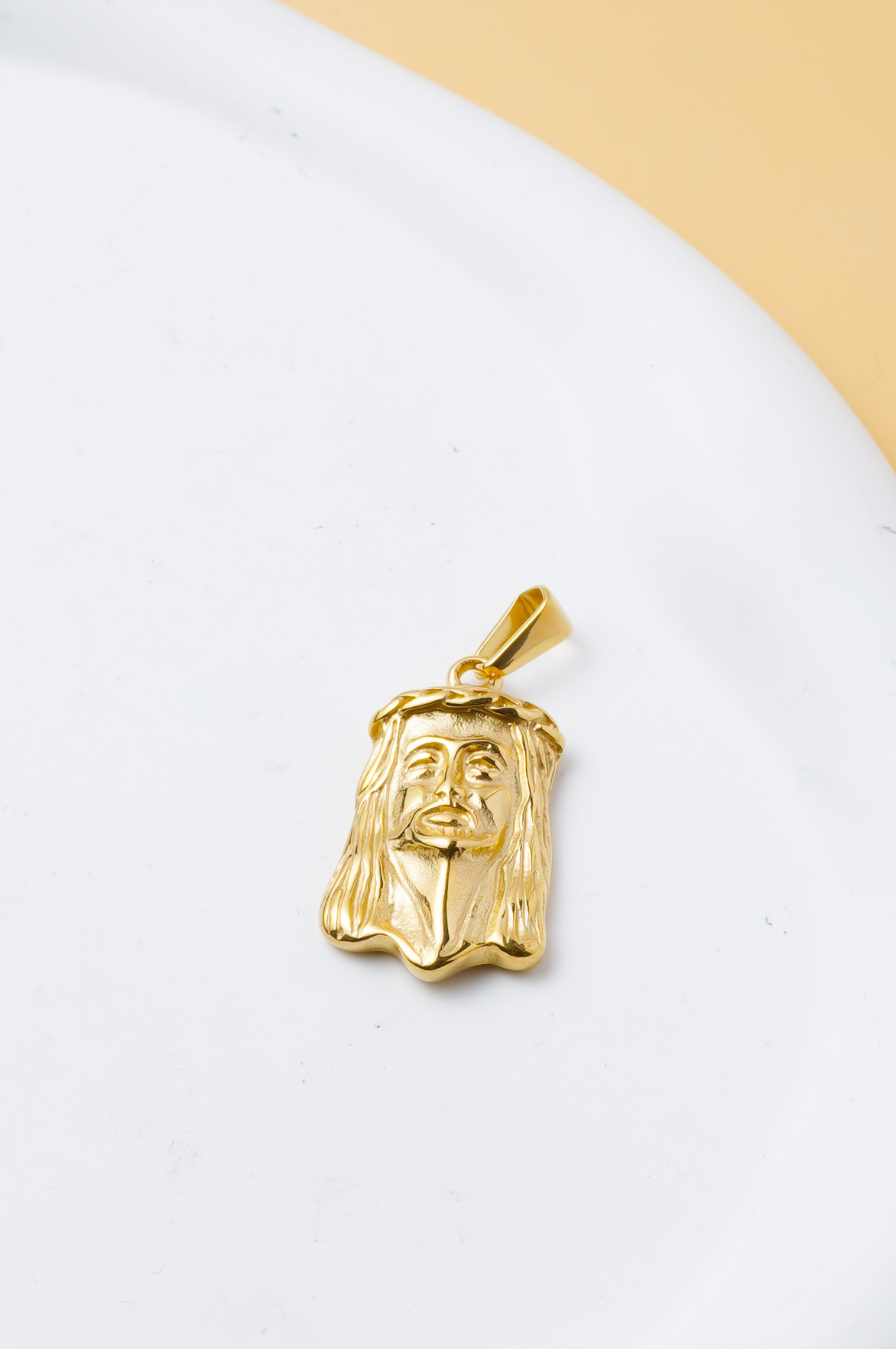 Wholesaler Ceramik - Men's Jesus Head Pendant Gold Stainless Steel – Christian Religious Jewelry, Spiritual Style, WITHOUT Chain