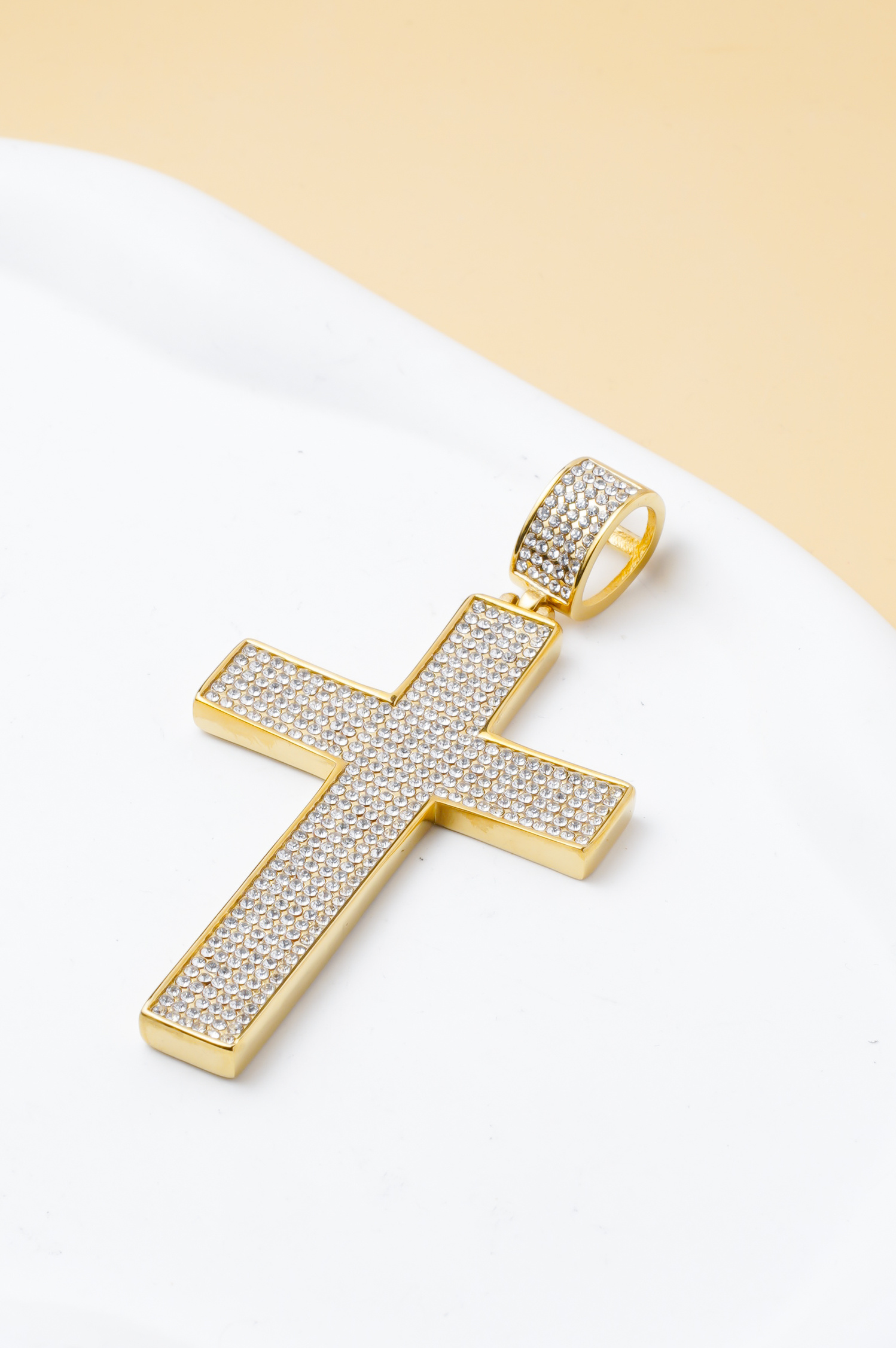 Wholesaler Ceramik - Stainless Steel Cross Pendant Without Chain – Fully Sparkling Rhinestones – Gold Color-7CM