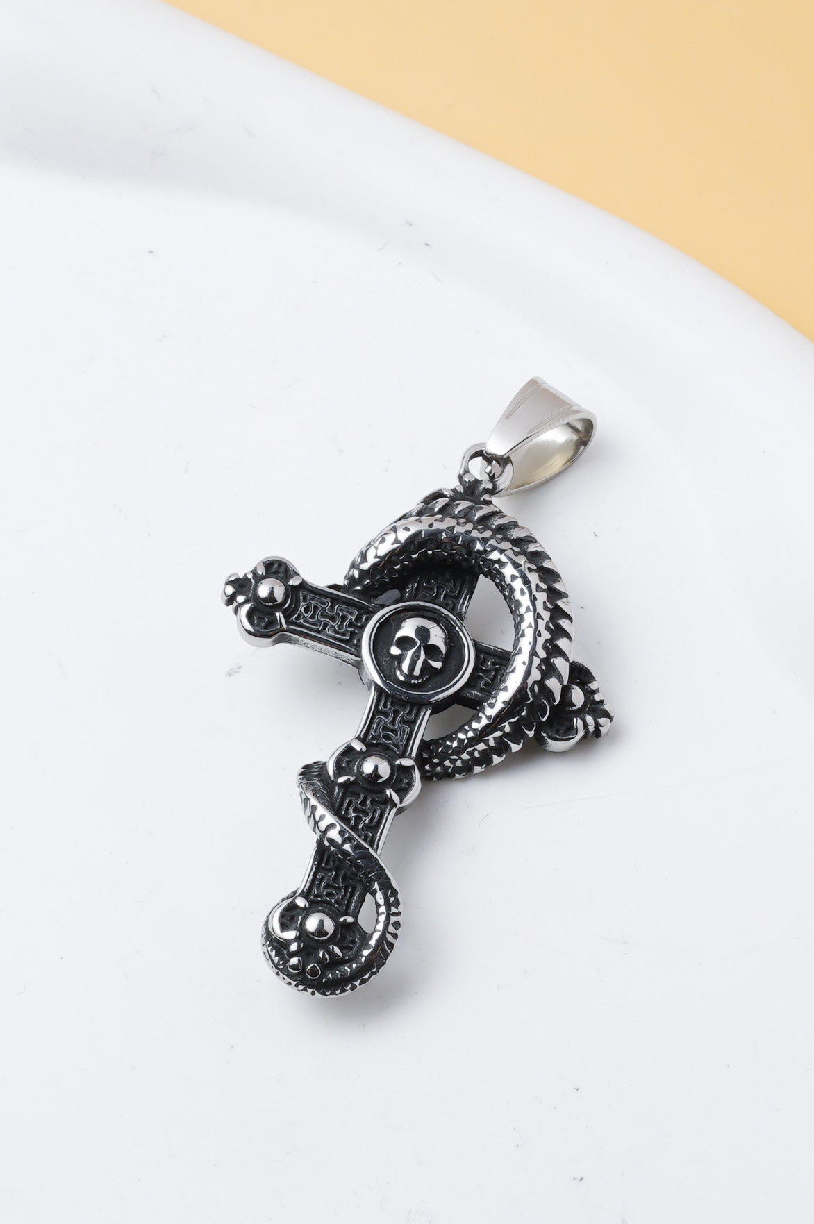 Wholesaler Ceramik - Men's pendant cross snake stainless steel – symbolic gothic jewelry, biker style, WITHOUT chain