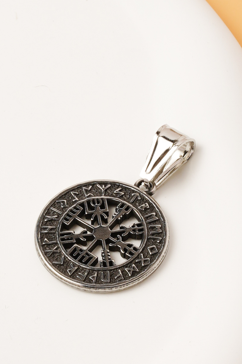 Großhändler Ceramik - Viking Vegvisir Anhänger für Herren – 2,5 cm – Edelstahl (Ohne Kette)