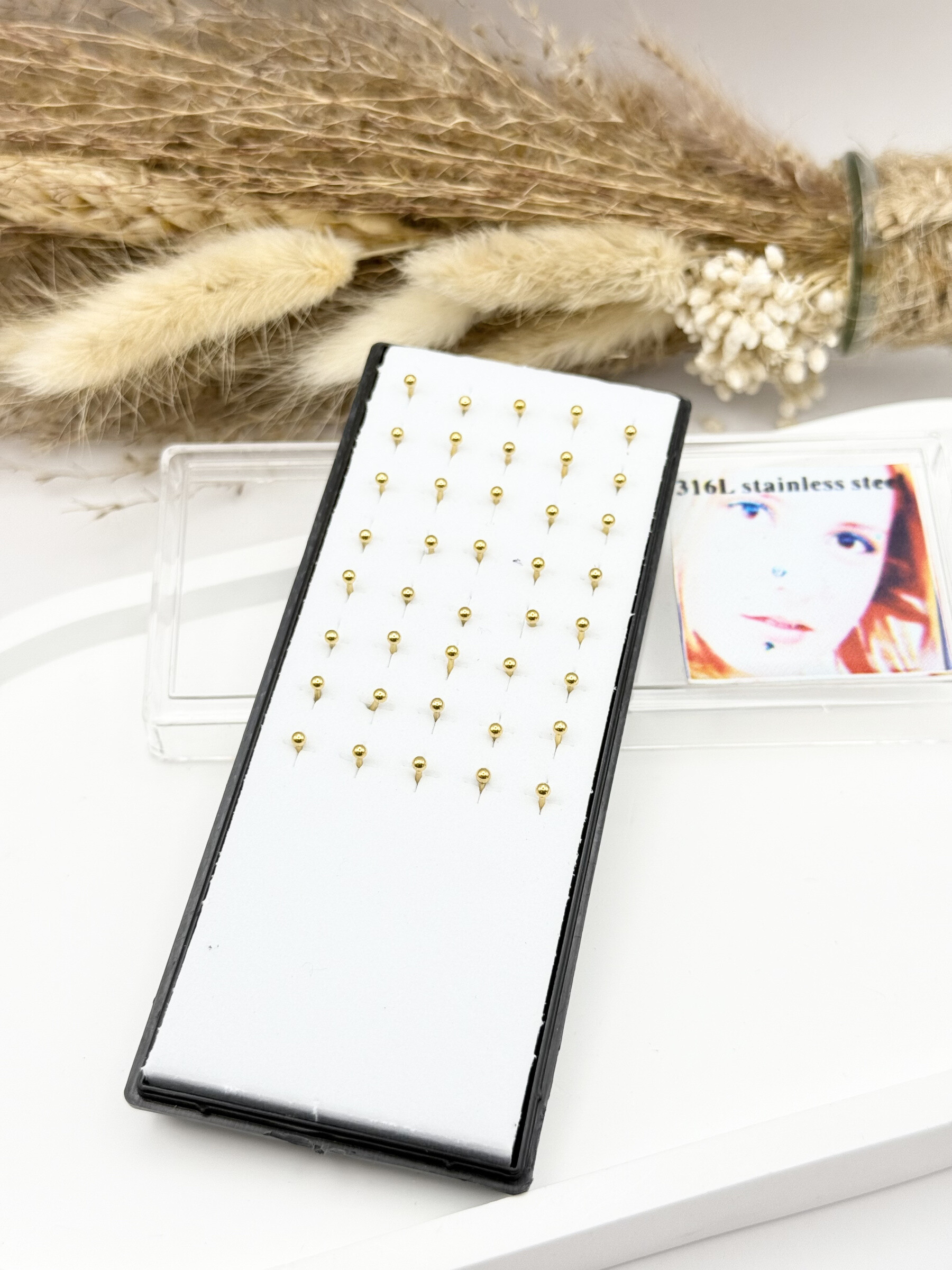 Grossiste Ceramik - Boîte de 40 Piercings de Nez petit boule Acier Inoxydable, Tige 9mm