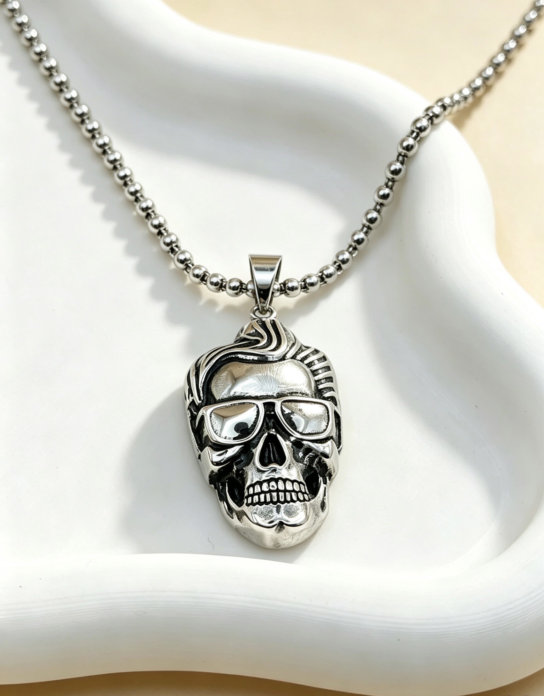 Grossiste Ceramik - Pendentif Homme Acier Inoxydable Tête de Mort Rockabilly (Taille Unique)