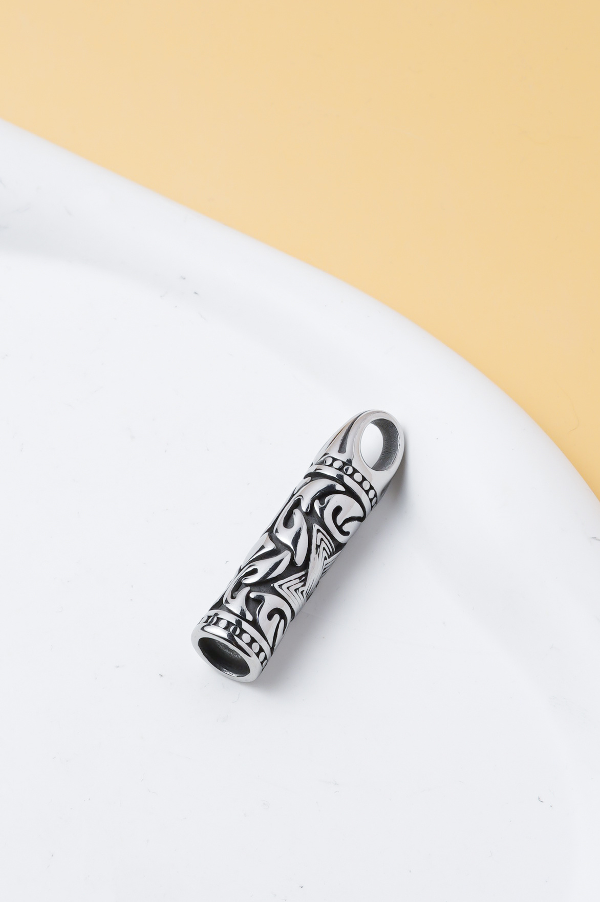 Wholesaler Ceramik - Men's engraved stainless steel tube pendant – minimalist ethnic jewelry, modern style, WITHOUT chain