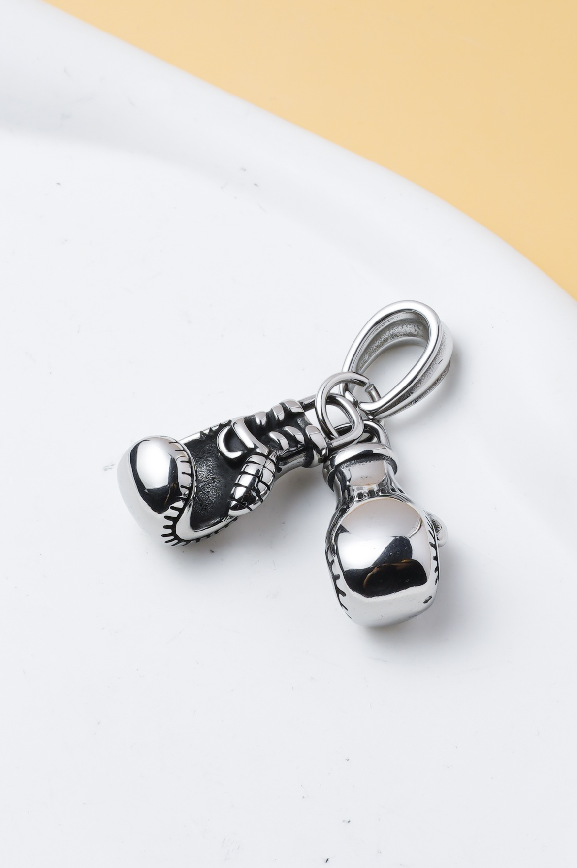 Wholesaler Ceramik - Men's pendant with double boxing gloves in stainless steel – combat sports jewelry, streetwear style, WITHOUT chain