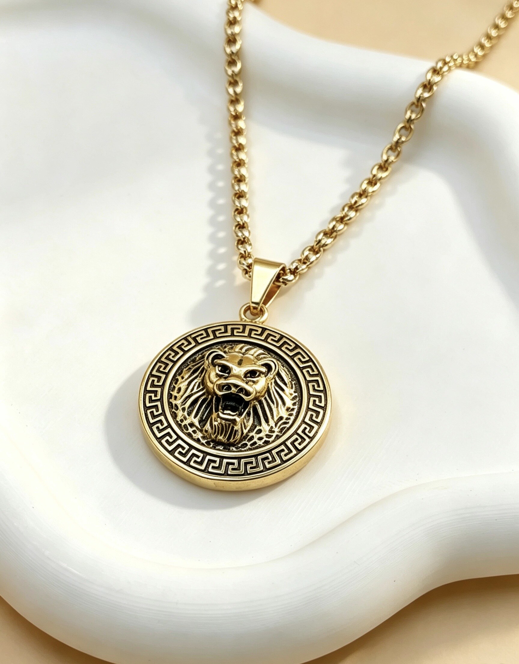 Grossiste Ceramik - Pendentif Homme Acier Inoxydable Médaillon Tête de Lion (Taille Unique) – Doré/noir