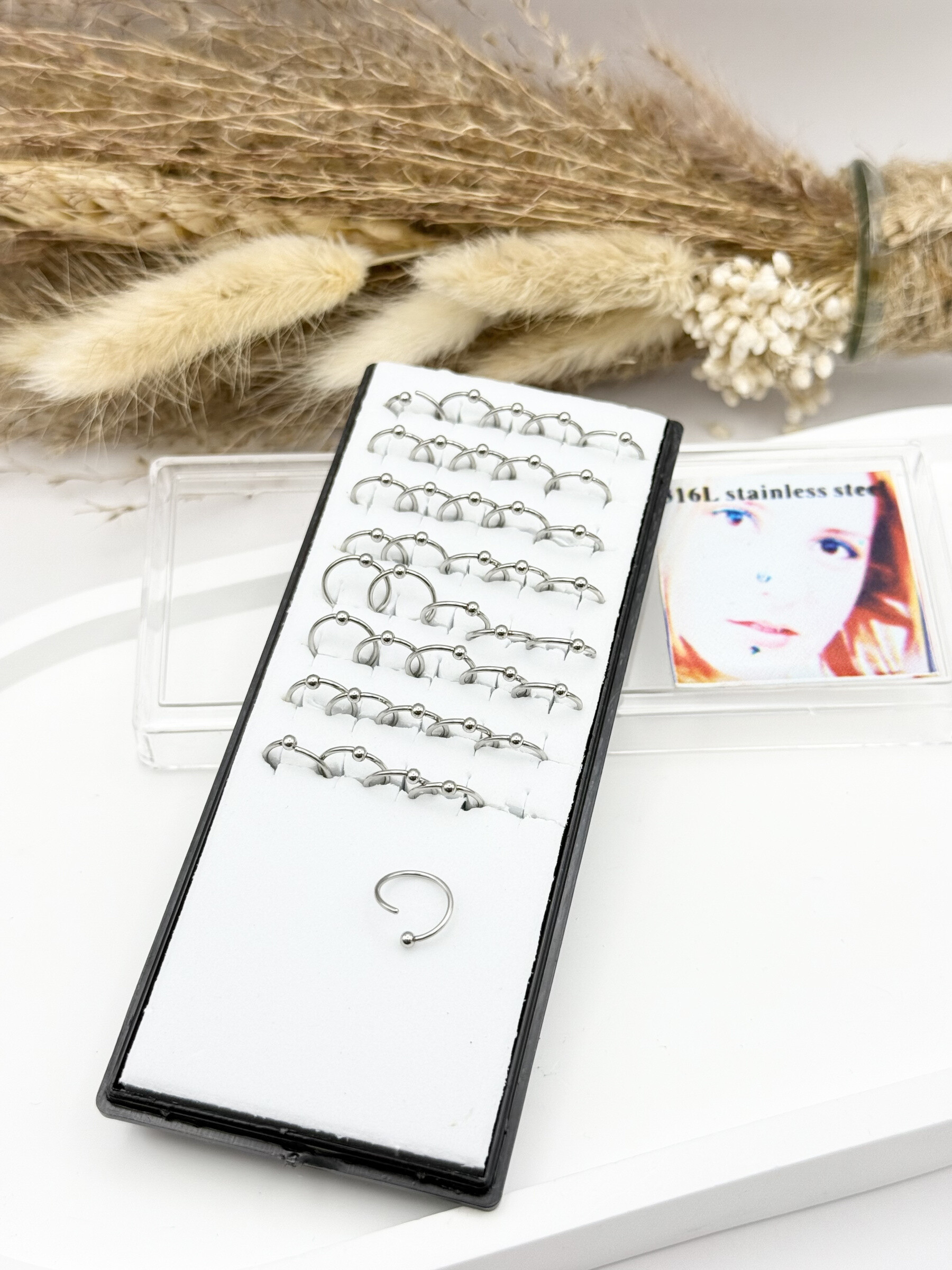 Grossiste Ceramik - Boîte de 40 Piercings de Nez Acier Inoxydable, anneau 9mm