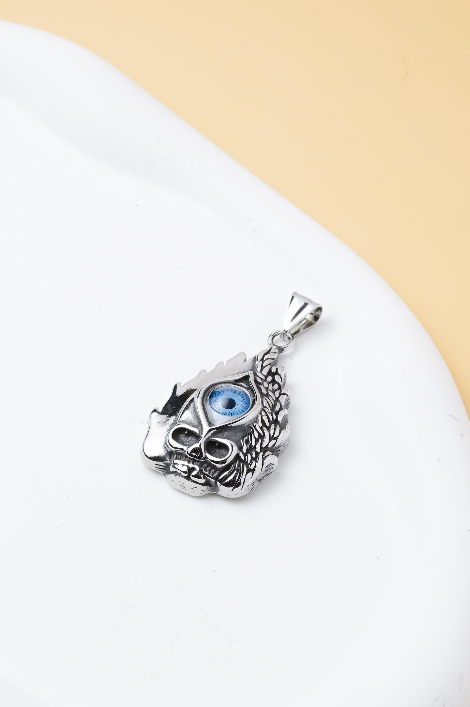 Wholesaler Ceramik - Stainless Steel Skull Pendant Without Chain – Blue Eye Dragon Style – Silver Color