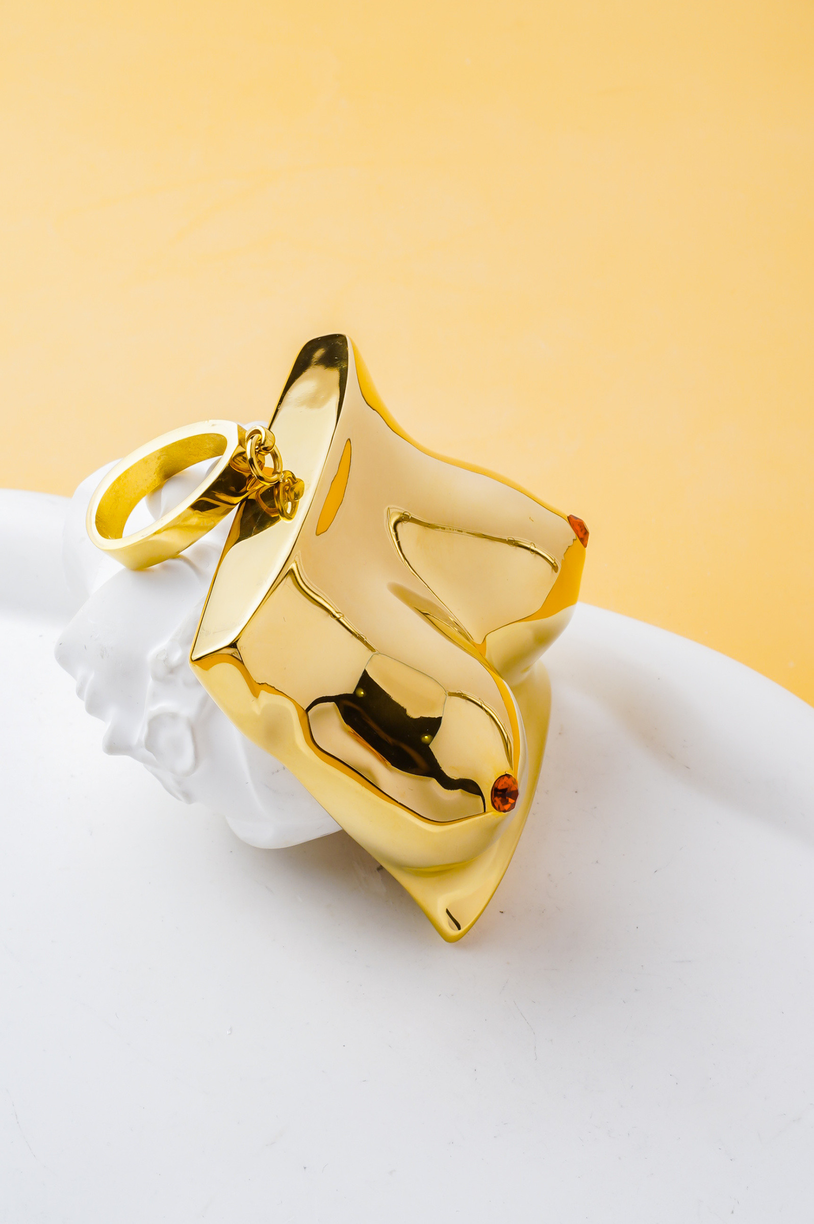 Grossista Ceramik - Pendente artistico dorato per uomo e donna, 6 cm, design maschile moderno, senza catena