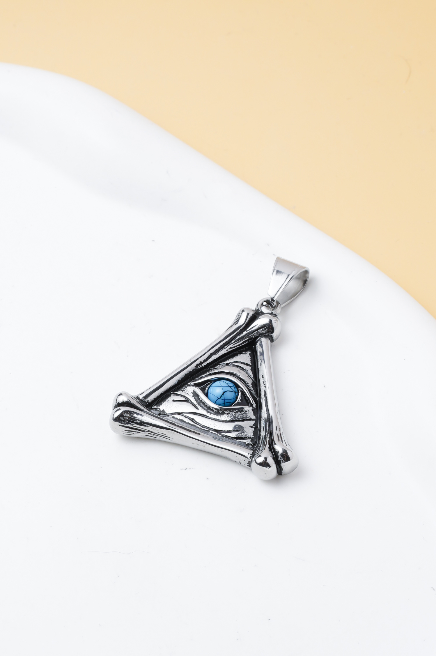 Großhändler Ceramik - Mystisches Auge Anhänger Edelstahl Ohne Kette – Blaues Auge Dreieck – Silberfarbe