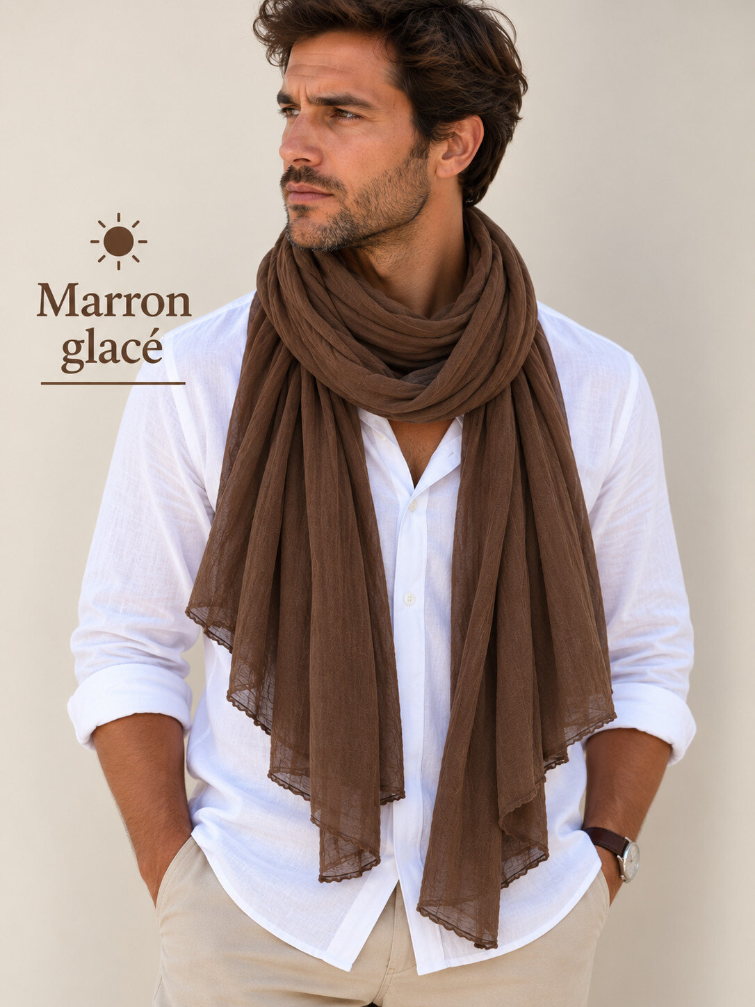 Grossiste Cowo-collection - Foulard unisexe- chèche uni - 100% coton naturel indien