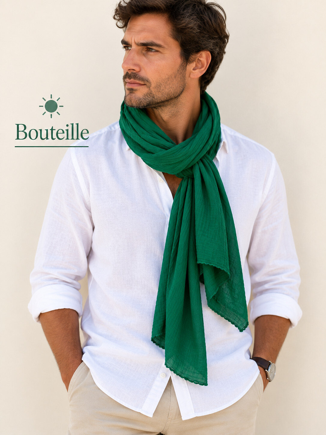 Grossiste Cowo-collection - Foulard unisexe- chèche uni - 100% coton naturel indien