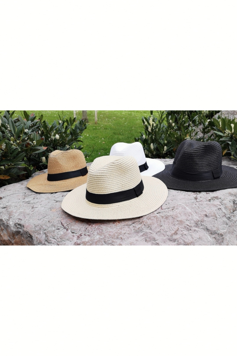 Wholesaler Da Fashion - Black ruban Unisex panama hat plain