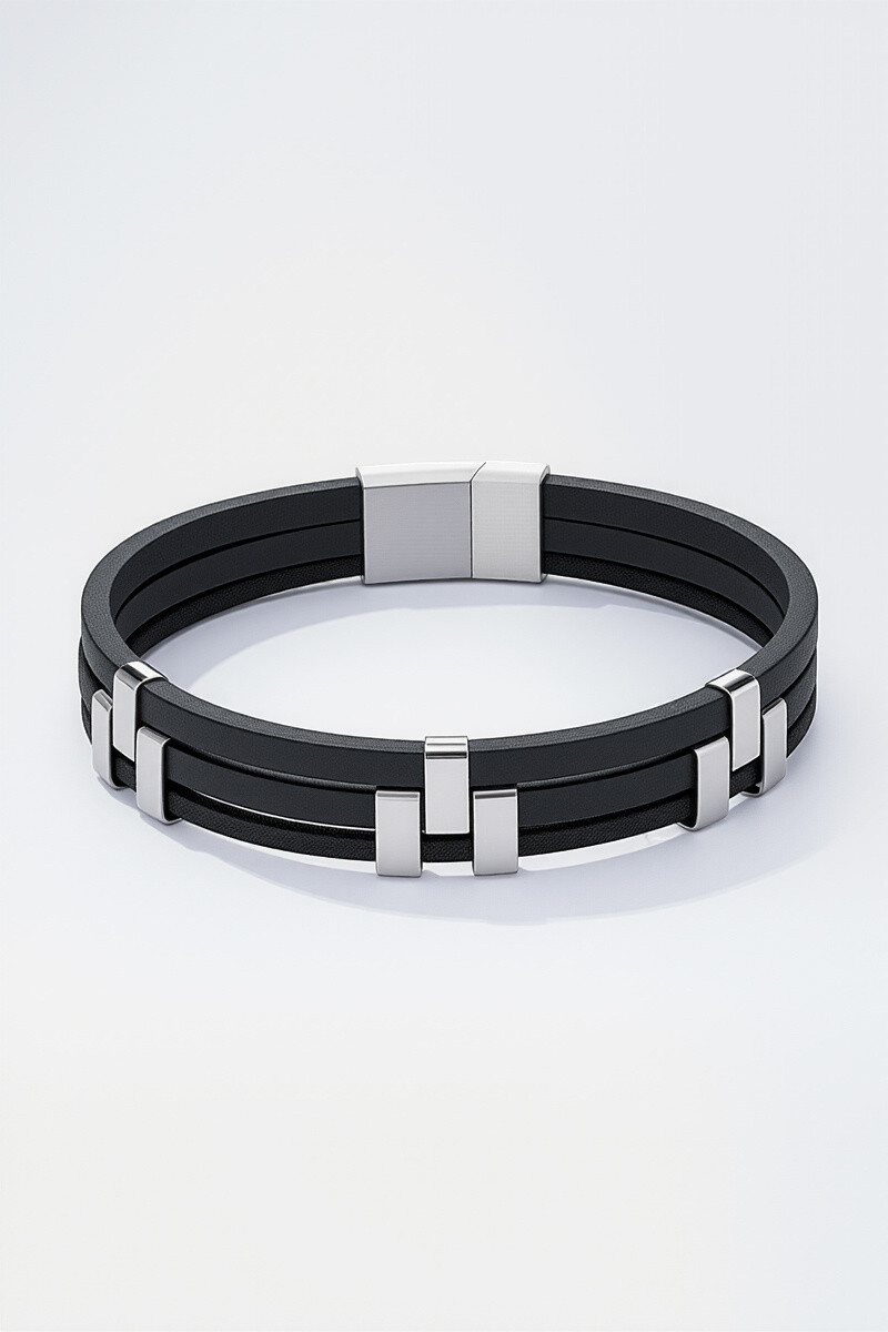 Grossista ÉLINE L'ATELIER - Bracciale in pelle e acciaio inossidabile