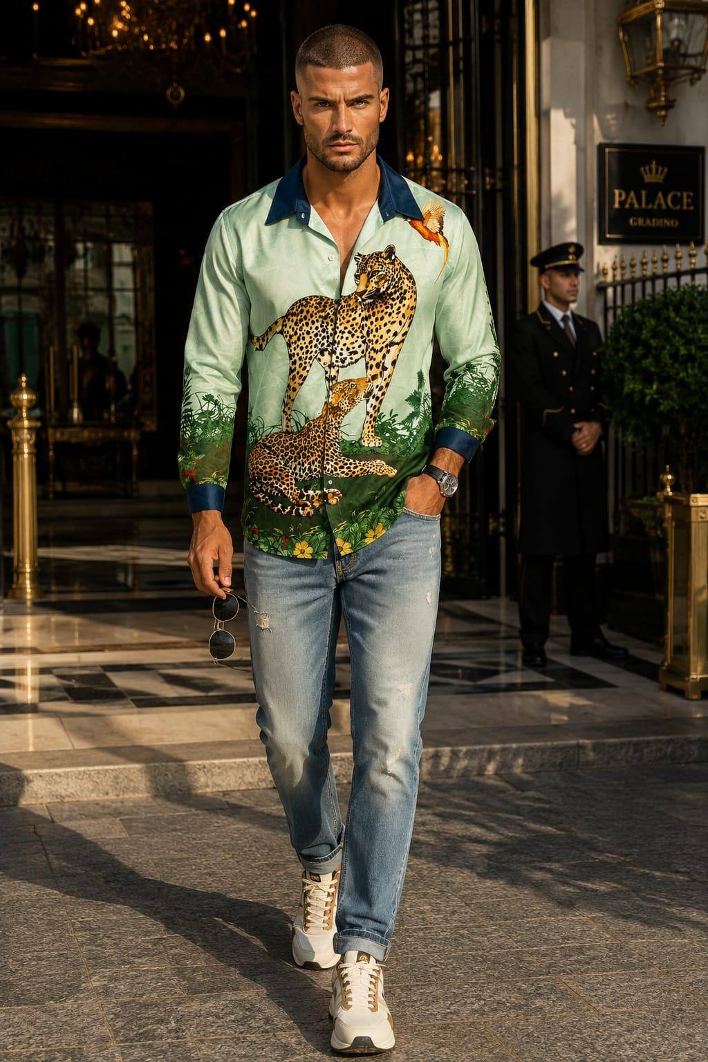 Großhändler ENVOG Paris - Luxuriöses Herrenhemd mit Leoparden-Safari-Print