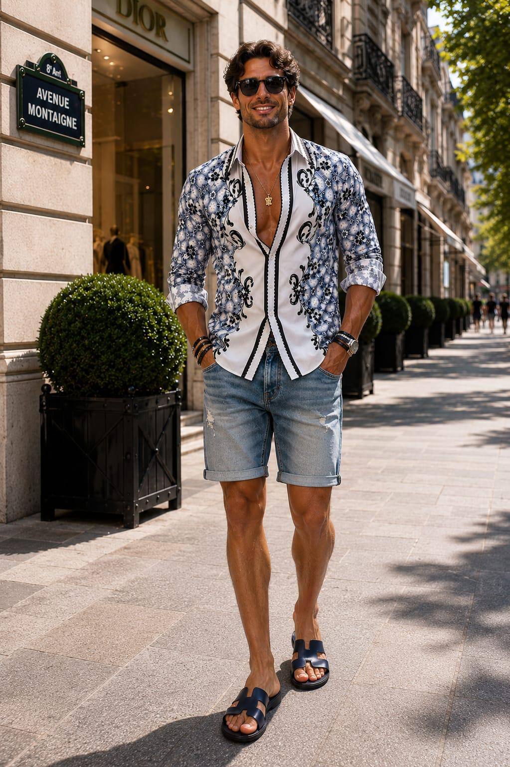 Großhändler ENVOG Paris - Herrenhemd mit Riviera-blauem Barockmuster