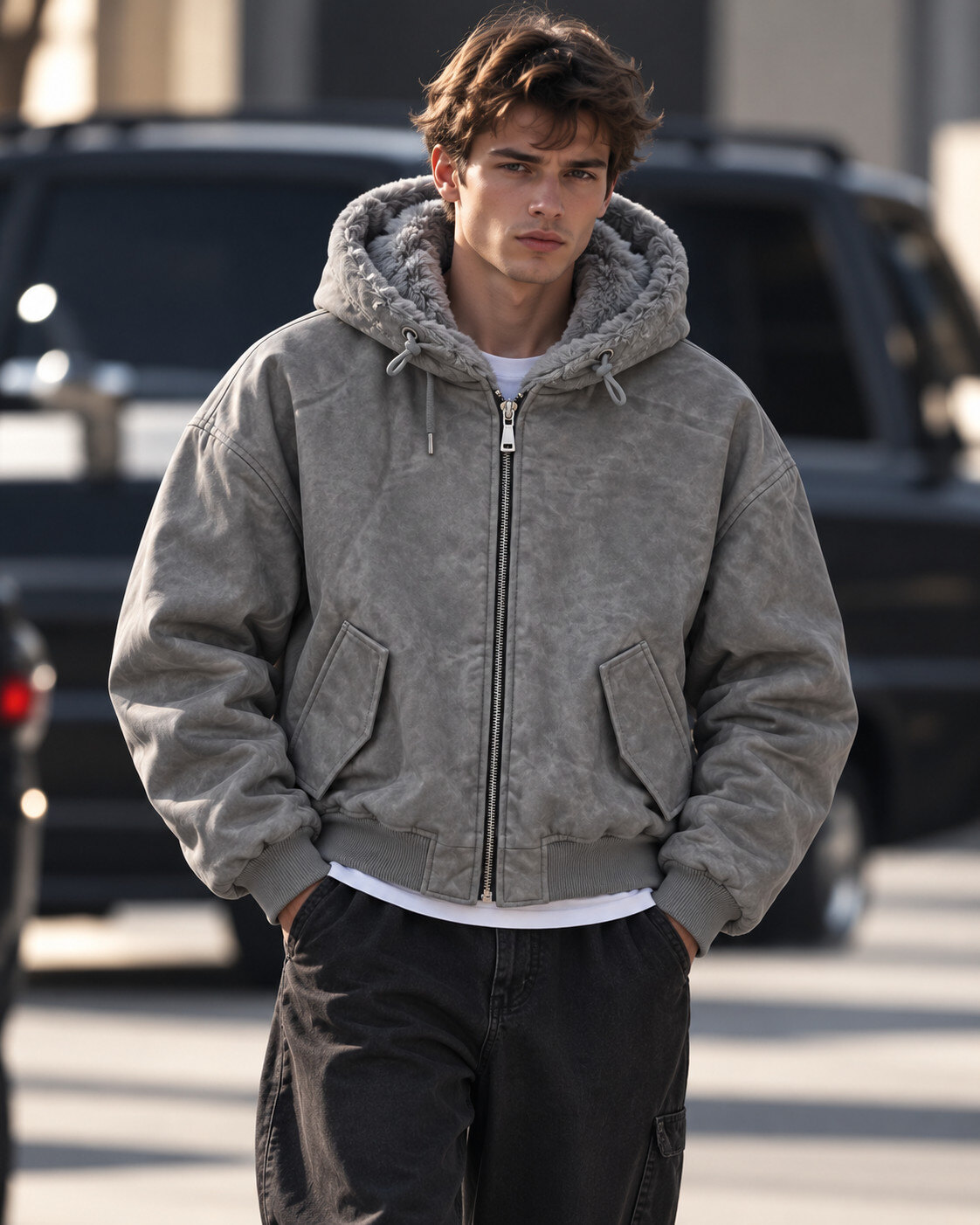 Großhändler FIVE EVER - Wendbare Jacke aus Kunstleder und Fell