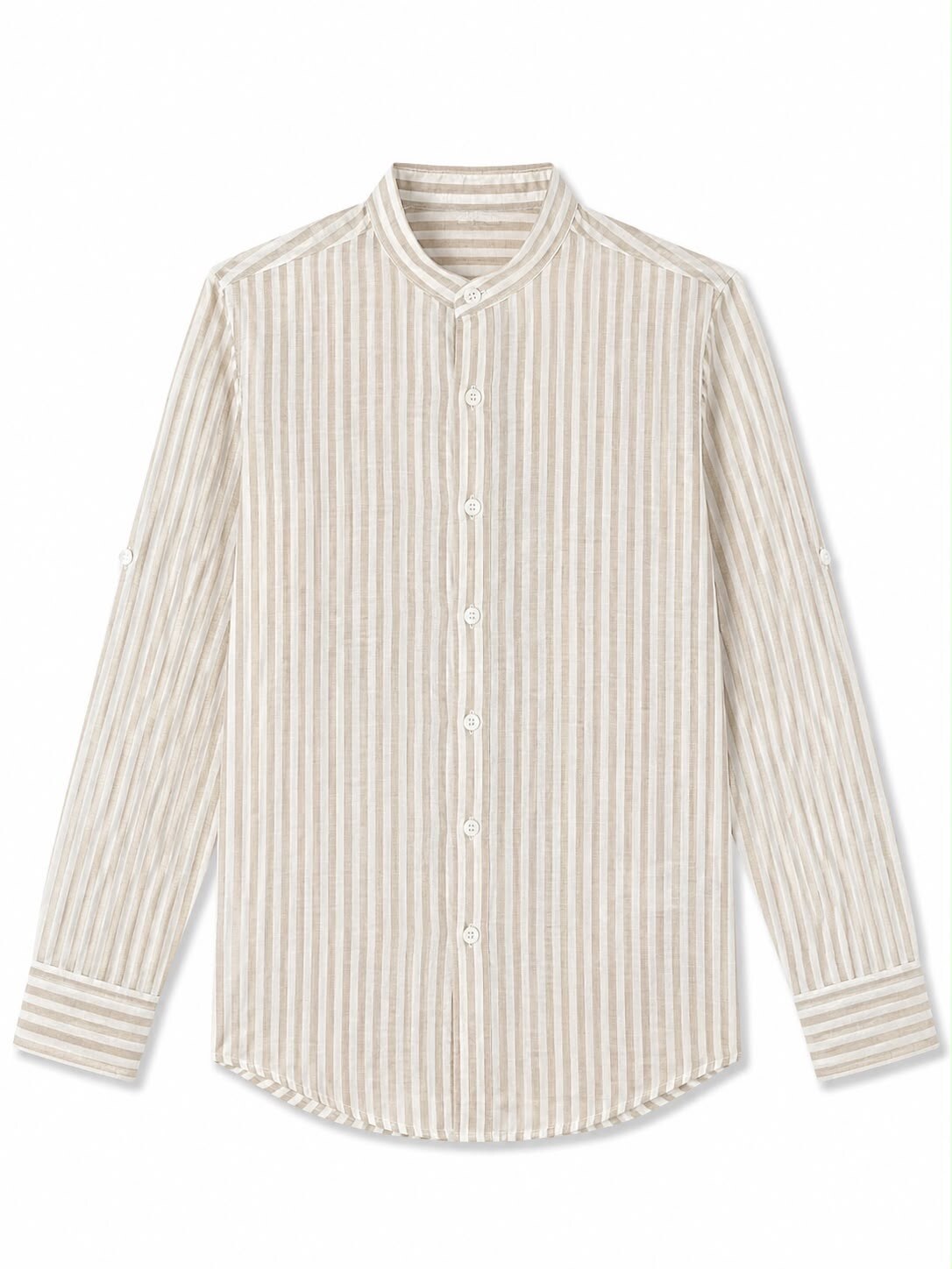 Wholesaler FIVE EVER - Pinstripe Shirt – Beige Linen/Cotton